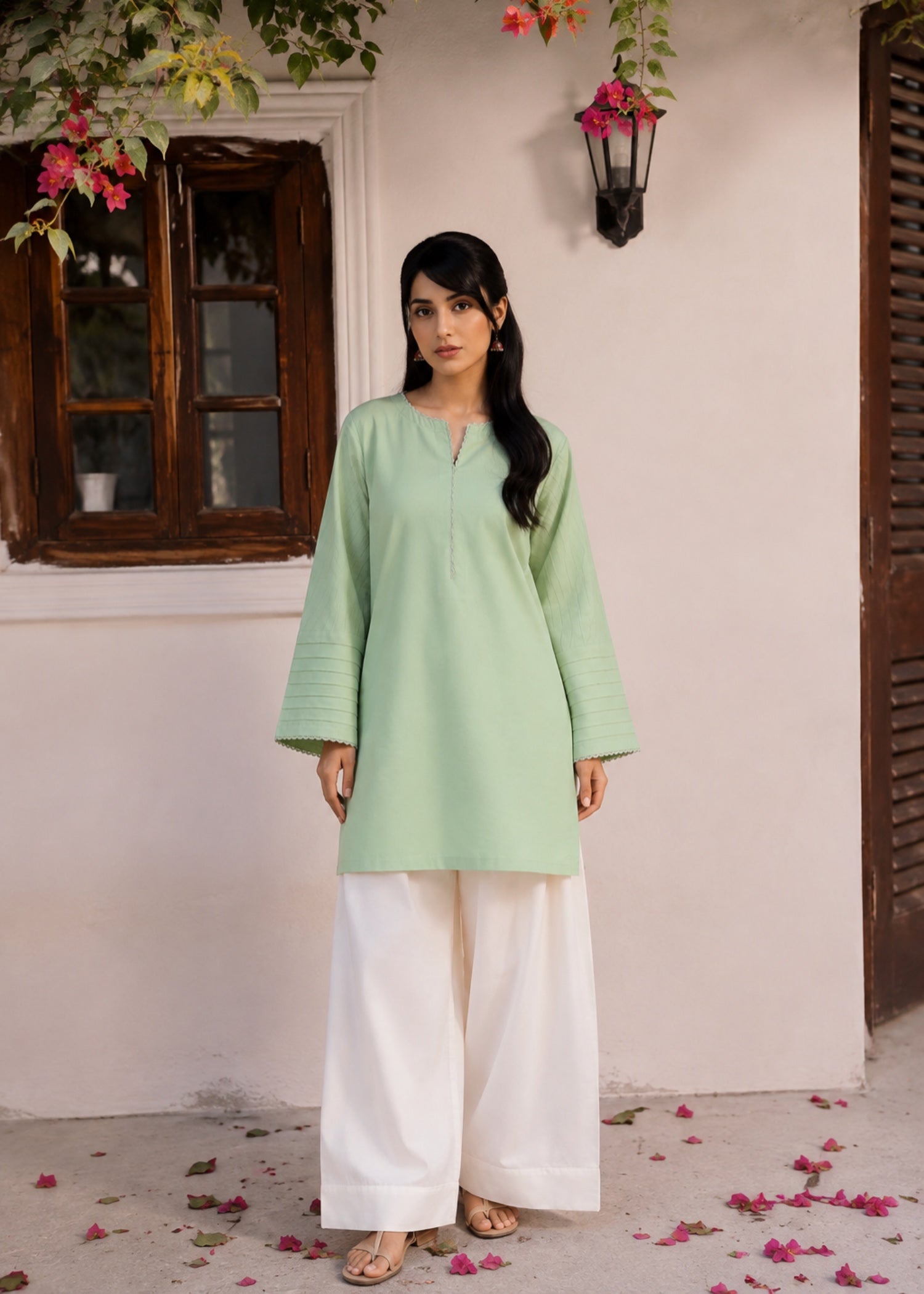lawn cotton Kurta Set in Mint green