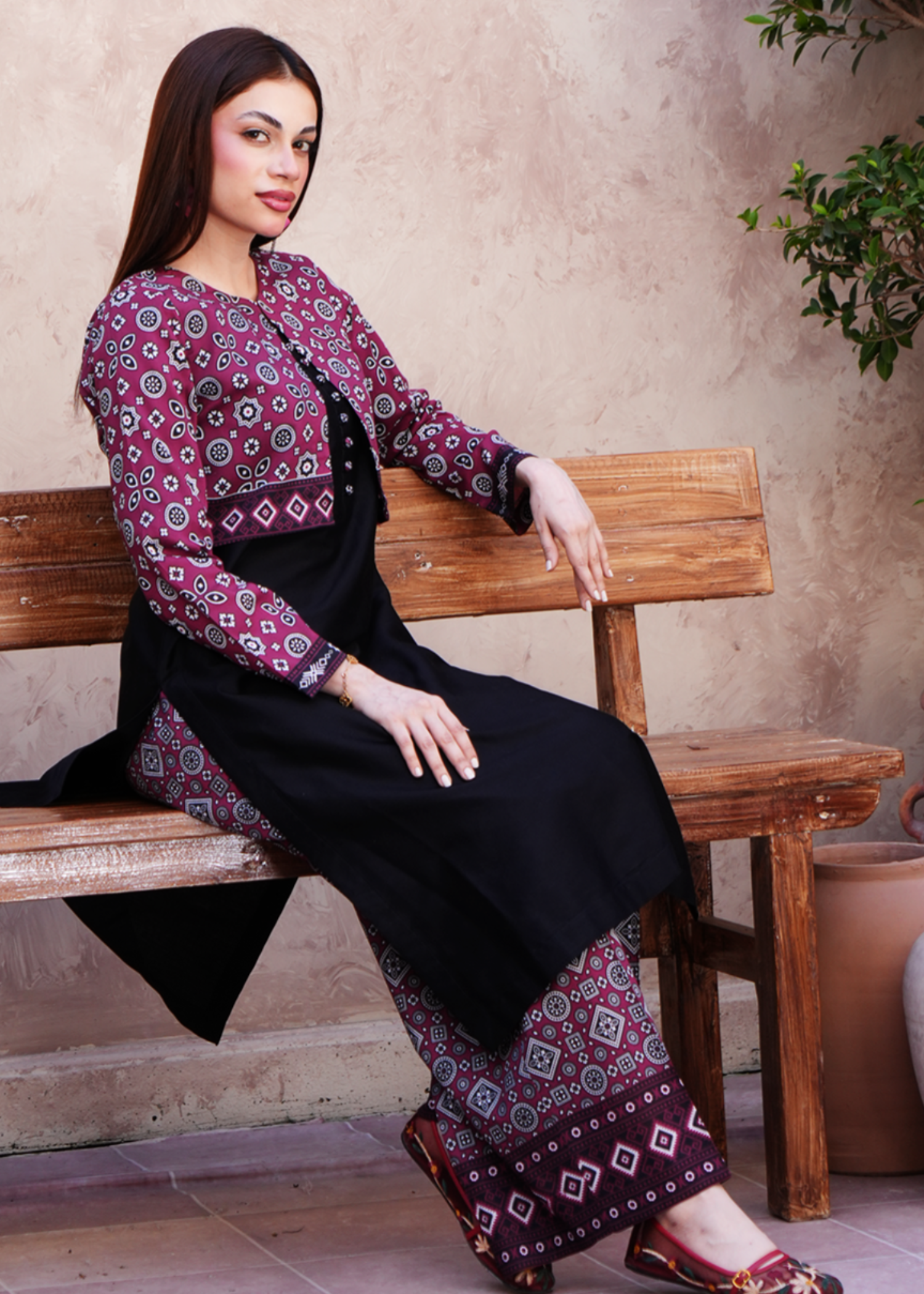 lawn Unstitched in Black, maroon