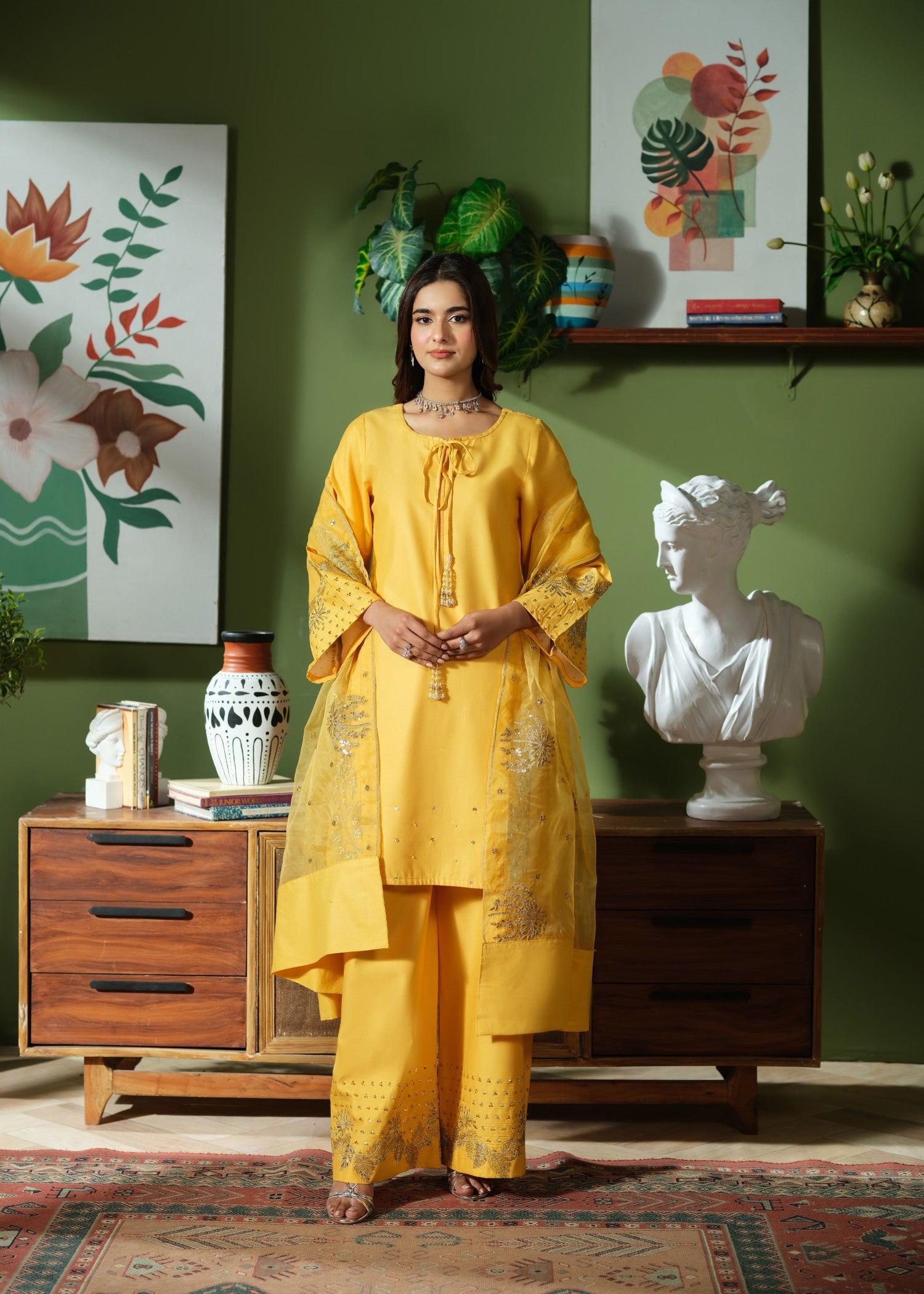cambric Kurta Set in Mellow yellow