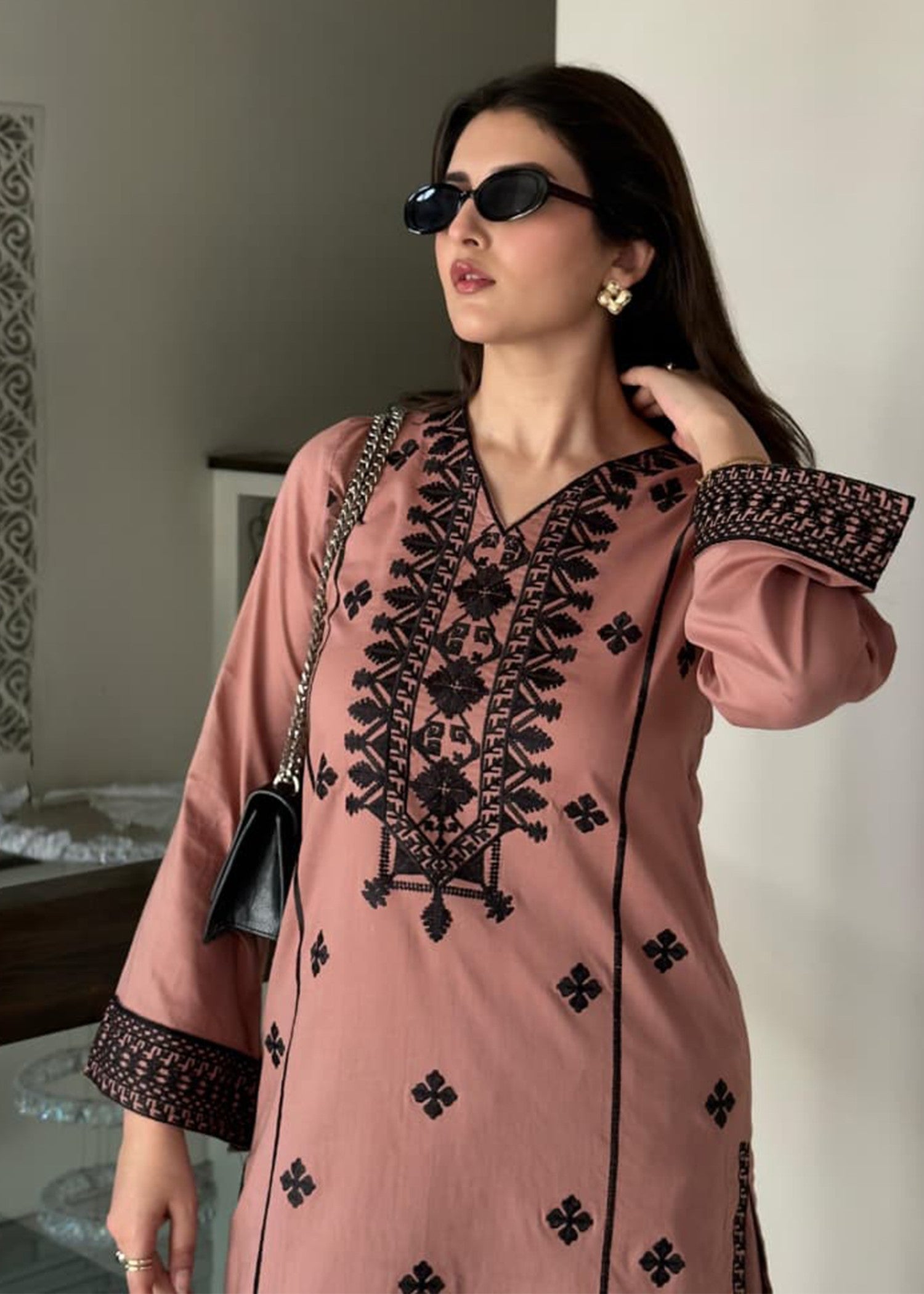 cotton Kurta Set in Brown