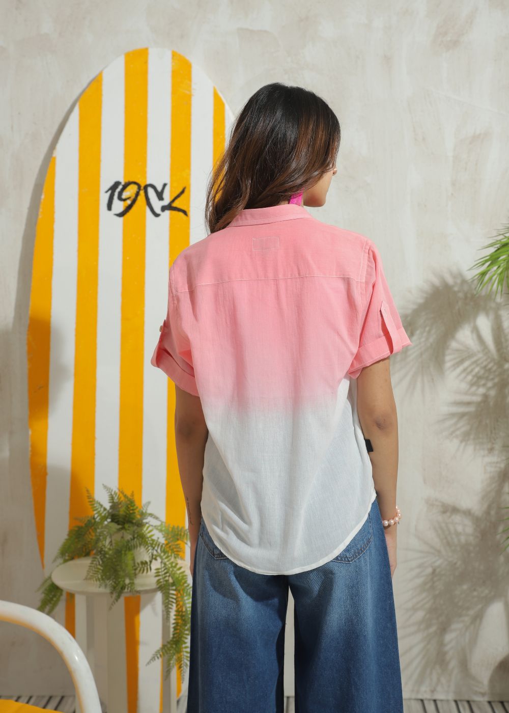 cotton Top in White, salmon pink