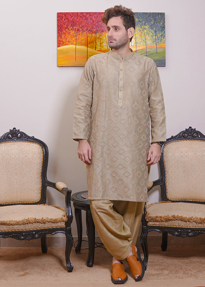 raw silk Shalwar Kameez in Tan brown