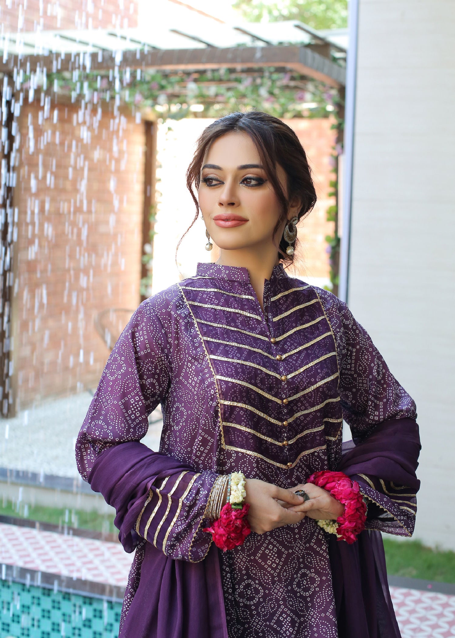 lawn Sharara in Plum