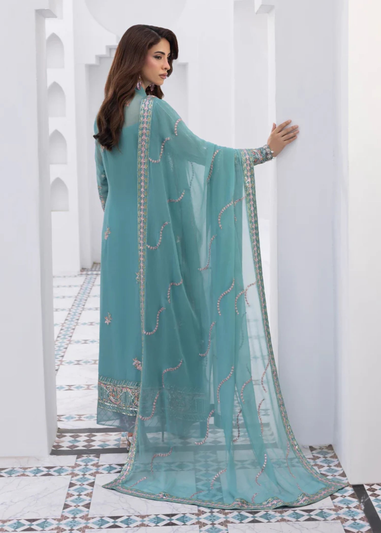 chiffon Kurta Set in Ice blue