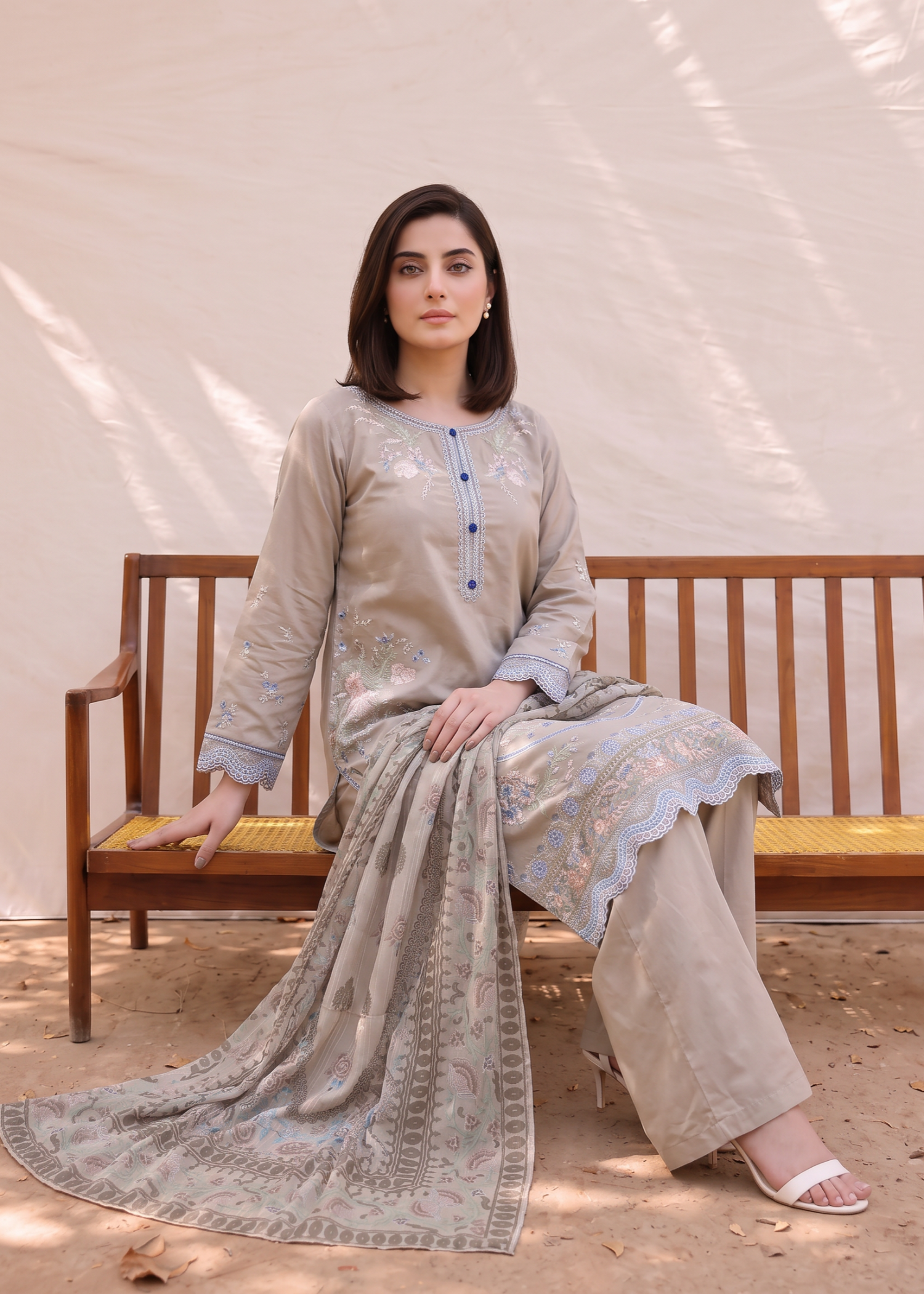 khaddi net Kurta Set in Beige