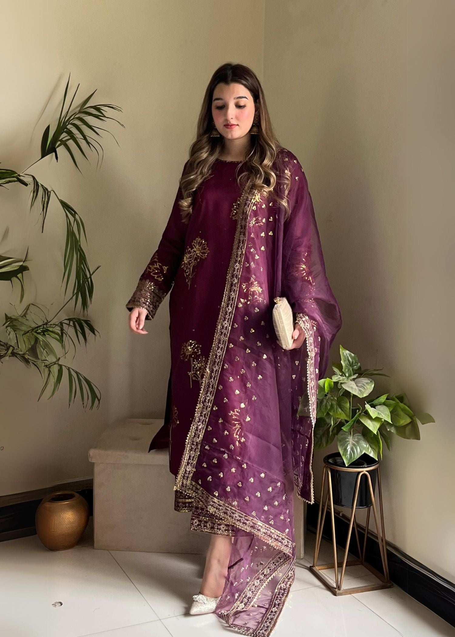 kattan silk Kurta Set in Purple