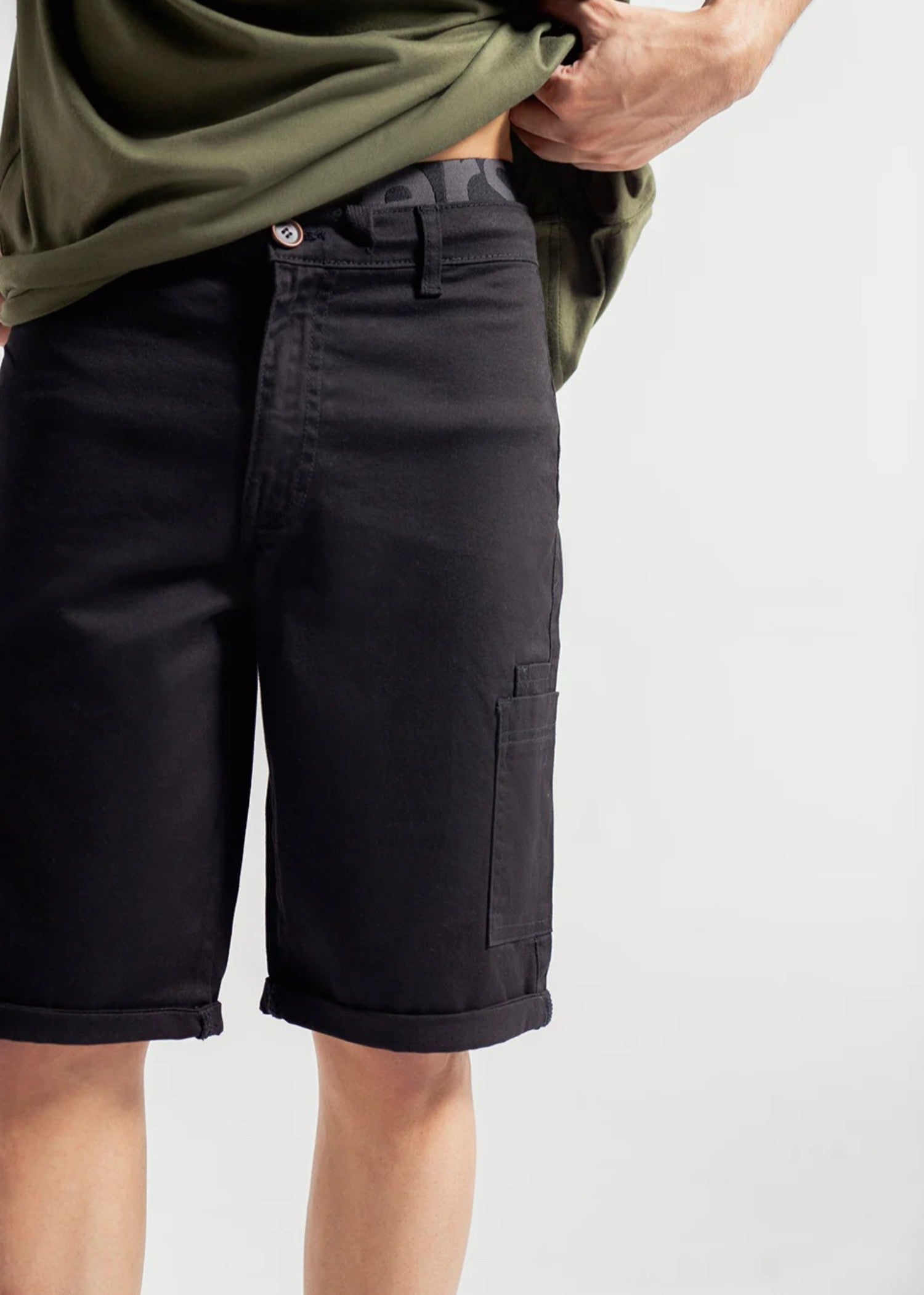 twill cotton Shorts in Black