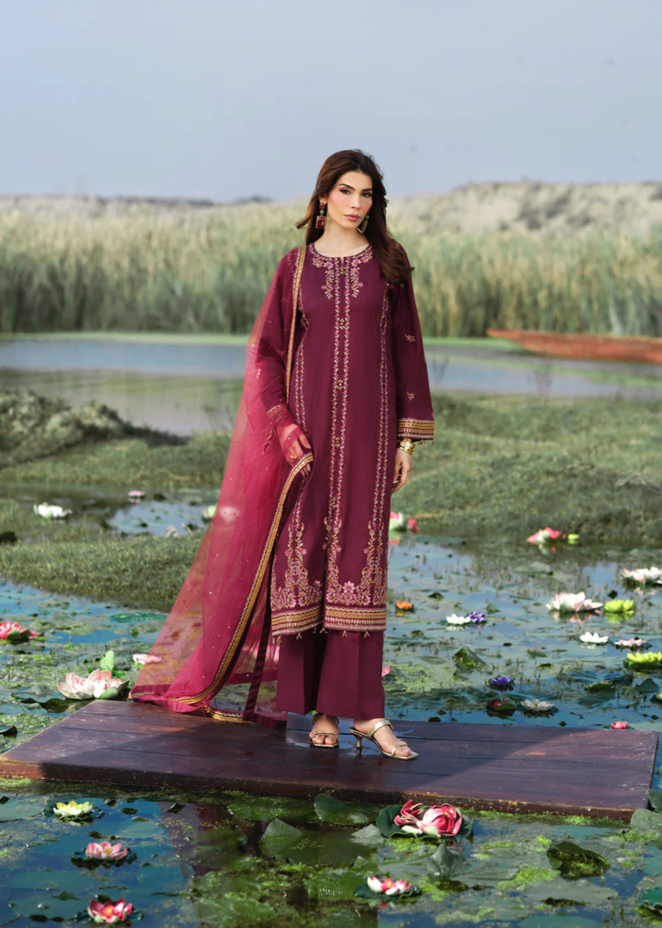 jacquard Kurta Set in Burgundy