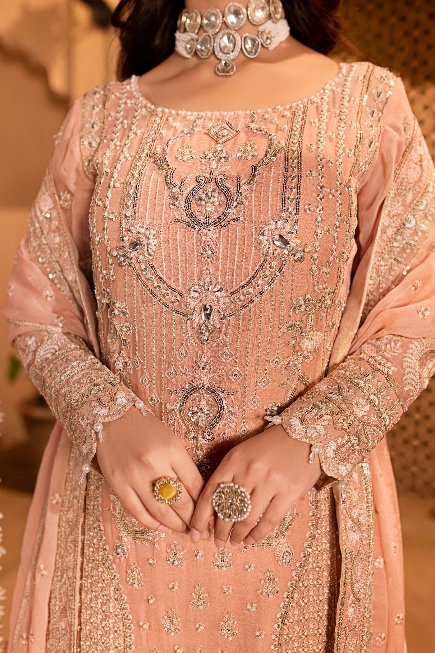 chiffon Unstitched in Peach pink