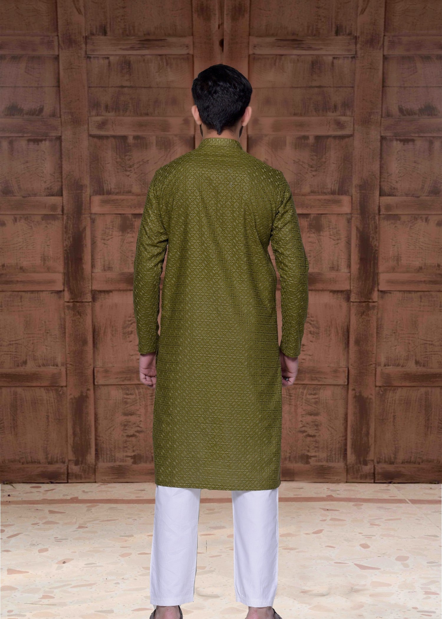 chikankari cotton Kurta in Olive green