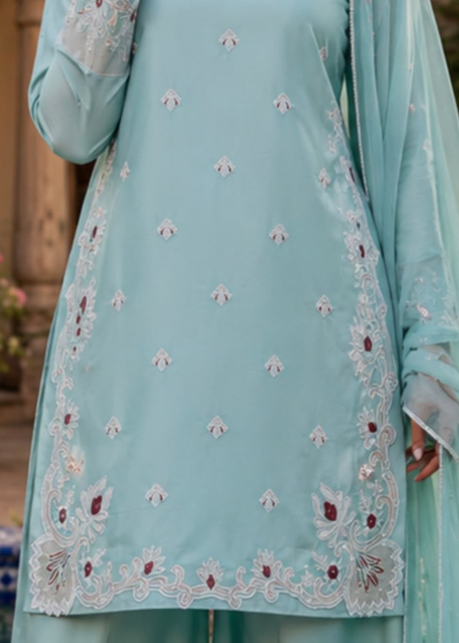 silk Sharara in Ice blue