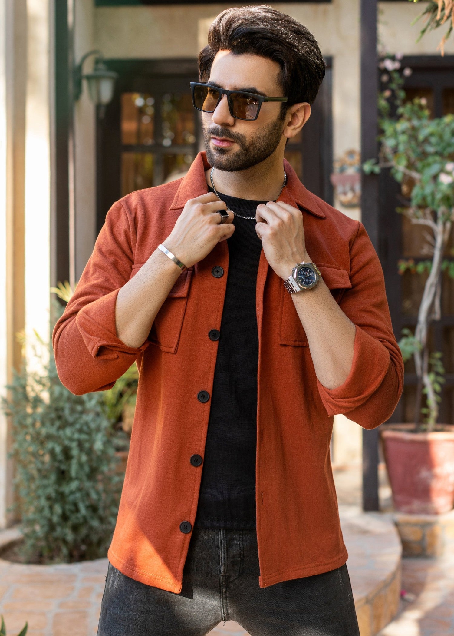 fleece Jacket in Rust orange
