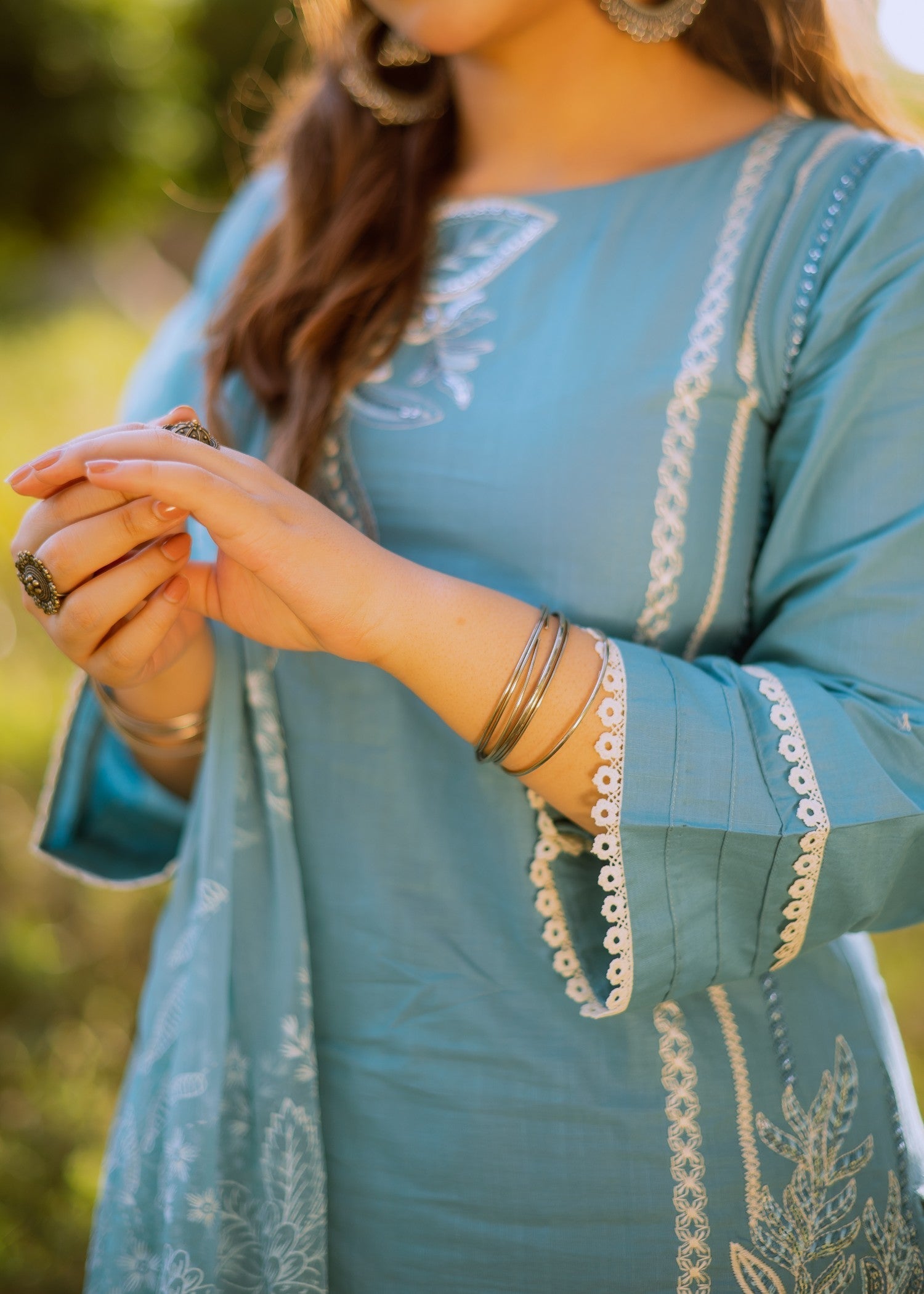 cotton Kurta Set in Powder blue