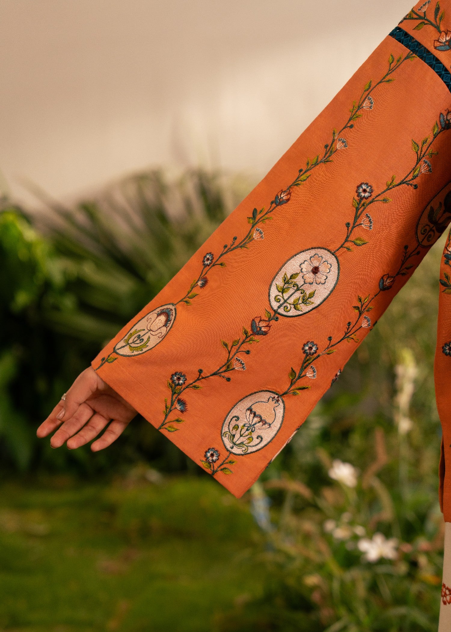 lawn cotton Skirt in Cream, rust orange