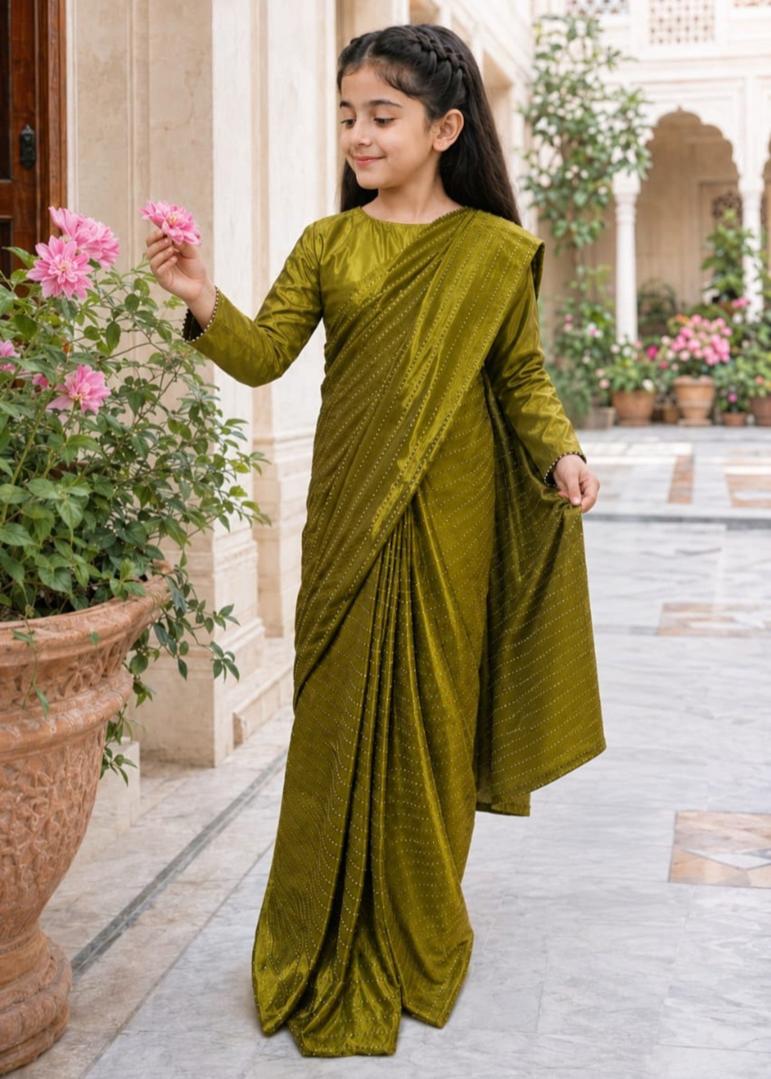 silk Saree in Olive green
