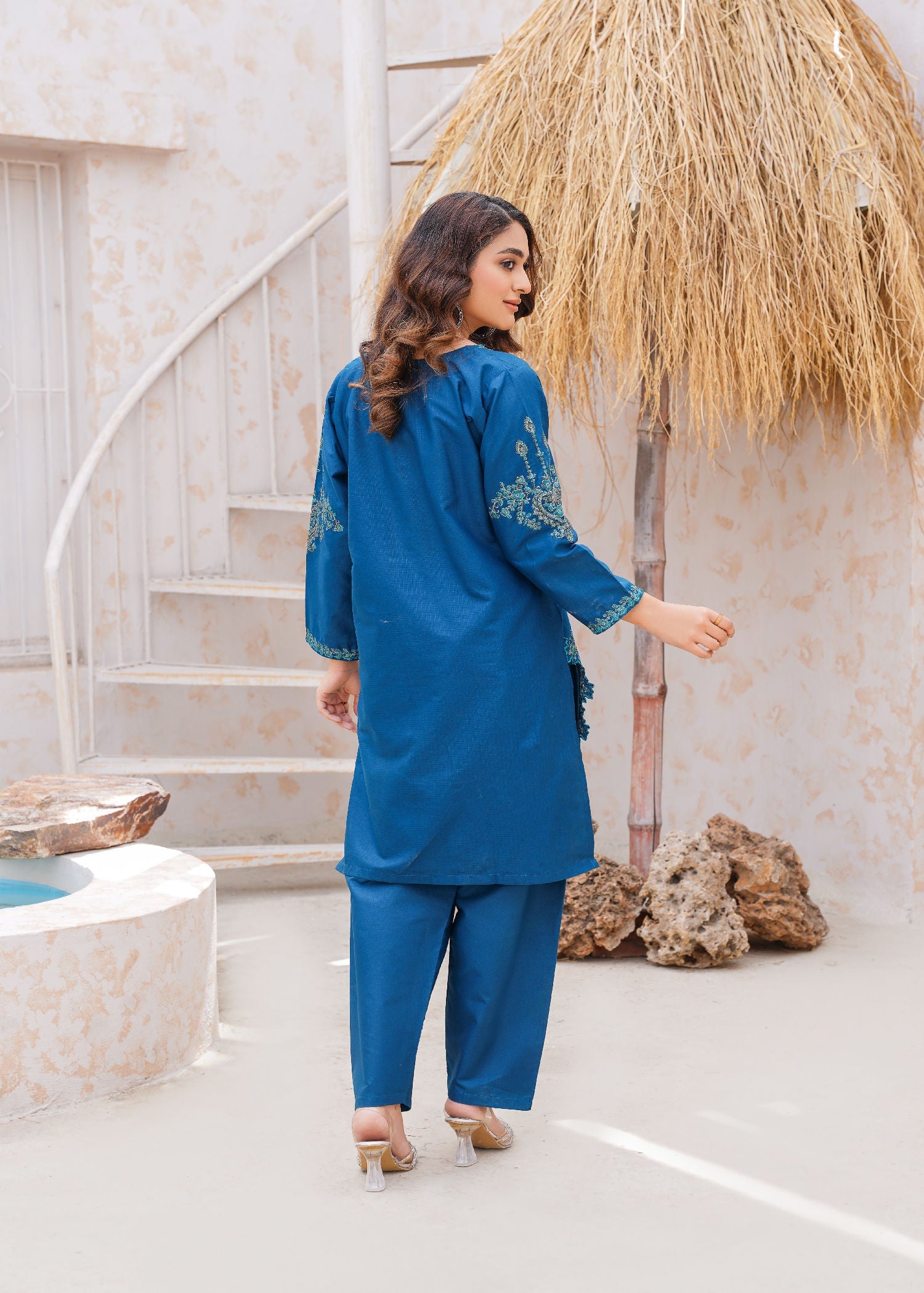 cotton dobby Kurta Set in Sapphire blue