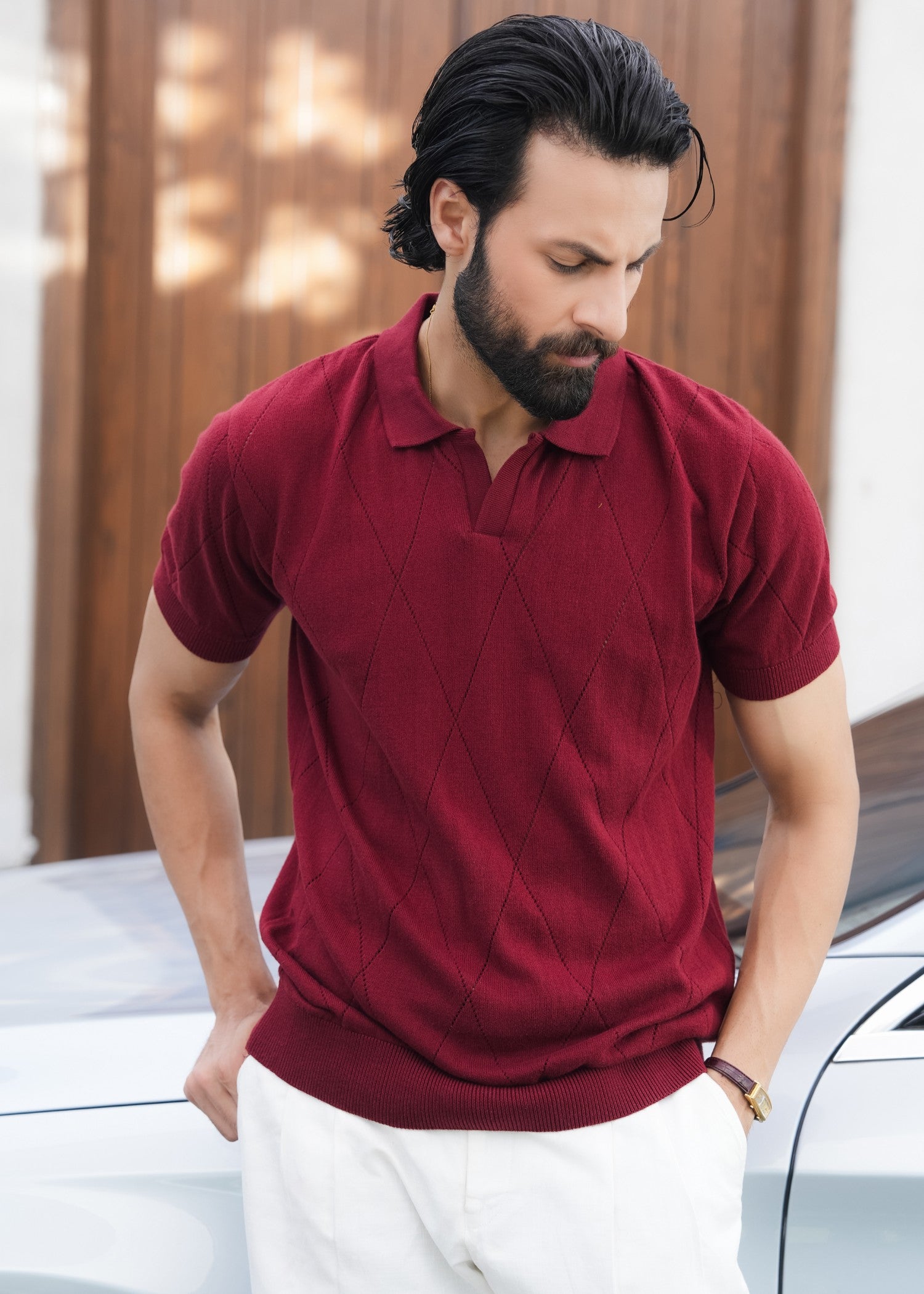 cotton Polo Shirt in Cherry red