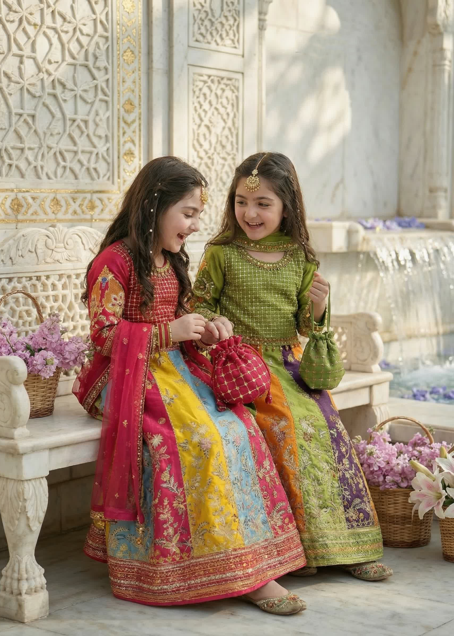 raw silk Lehenga in Red