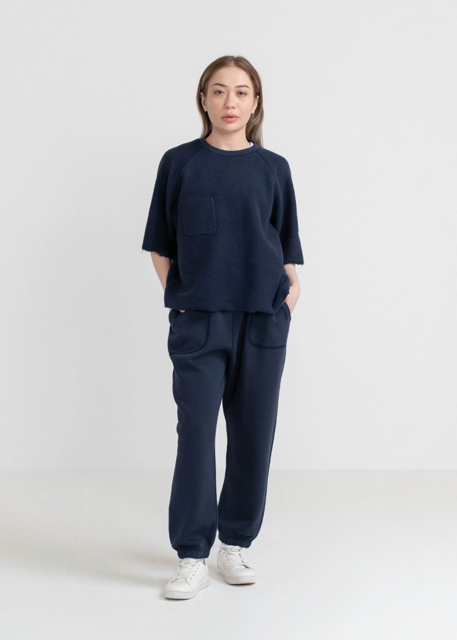 fleece T Shirt in Navy blue