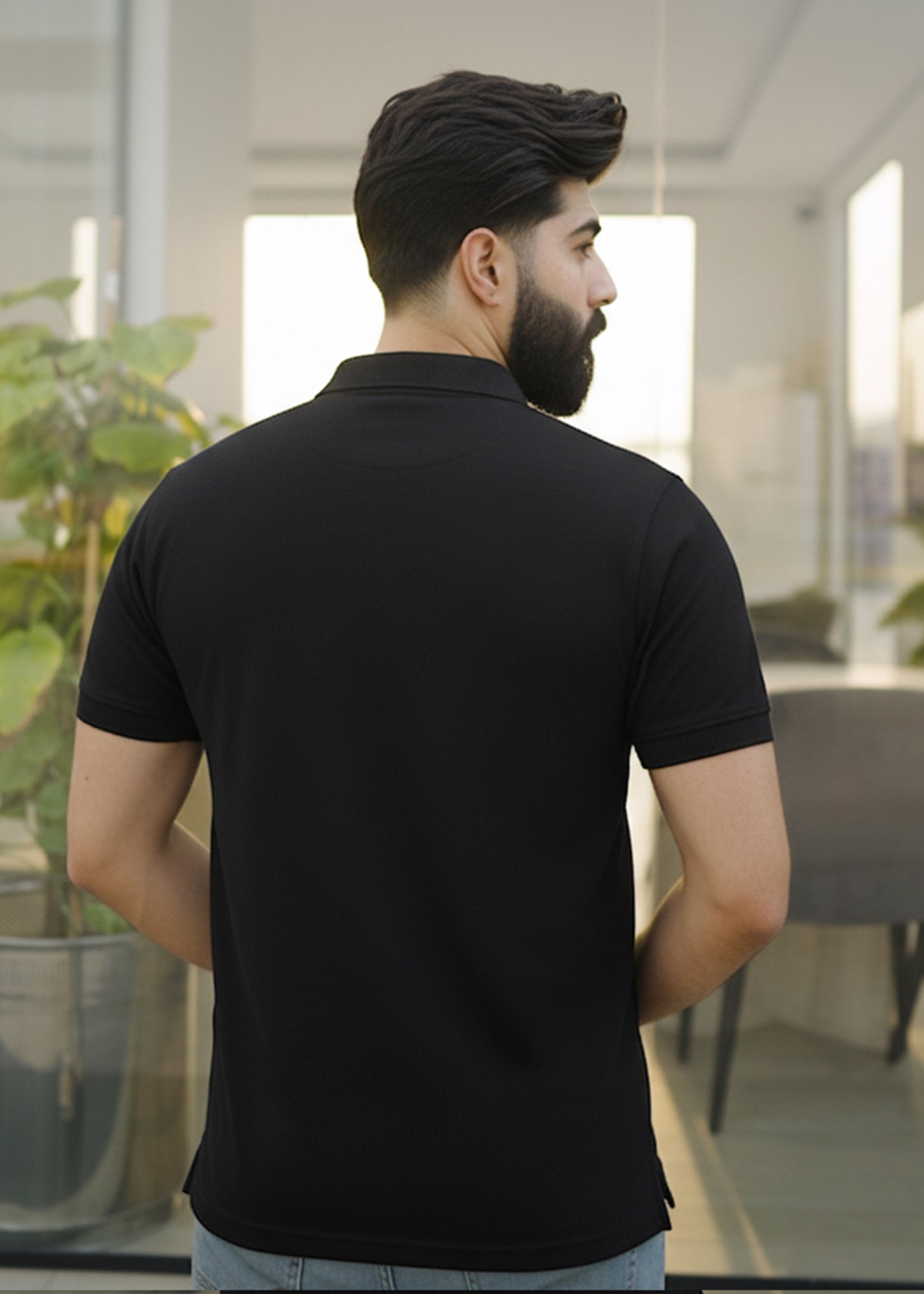 cambric cotton Polo Shirt in Black