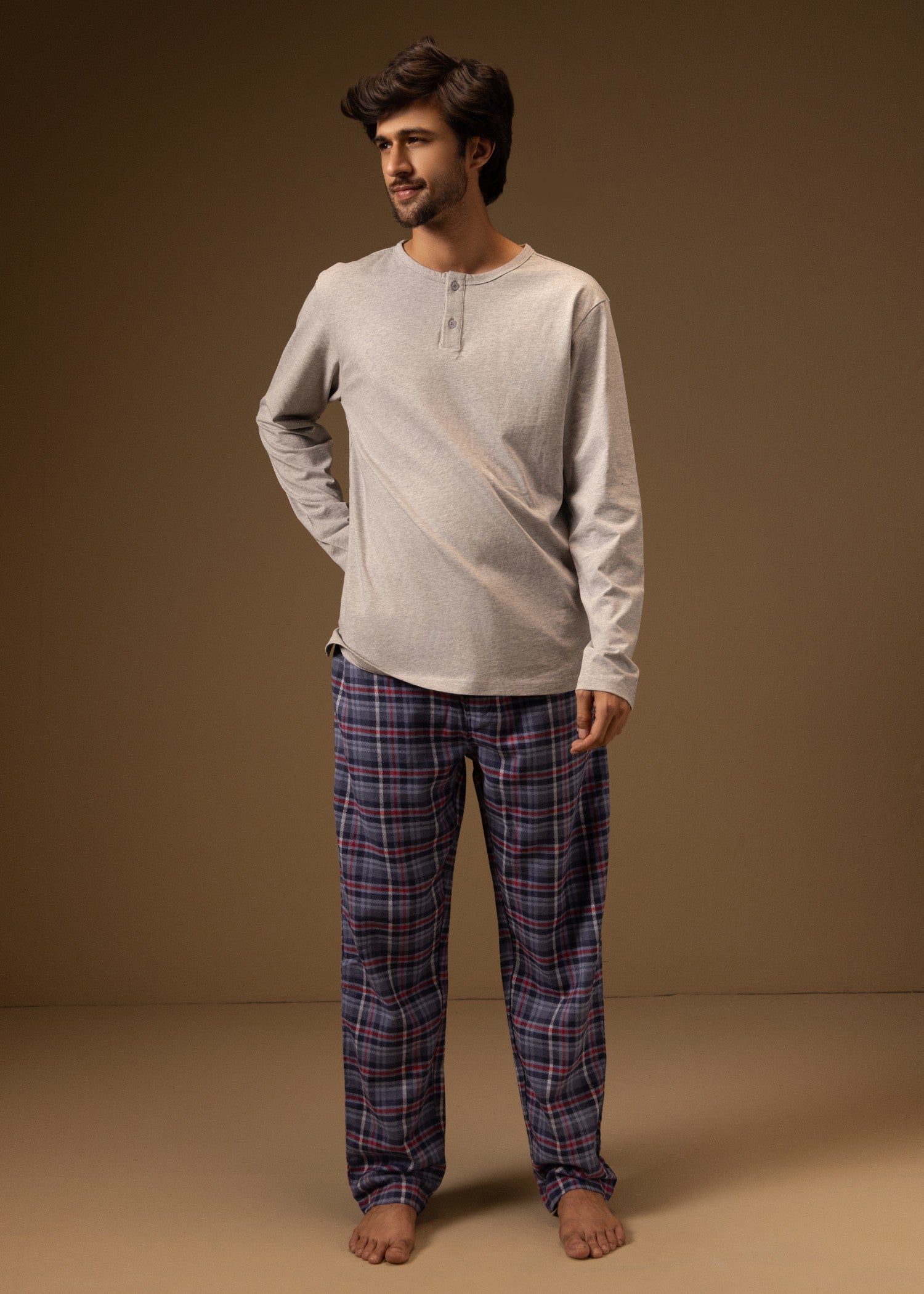 jersey knit Trousers in Pastel grey, cerulean