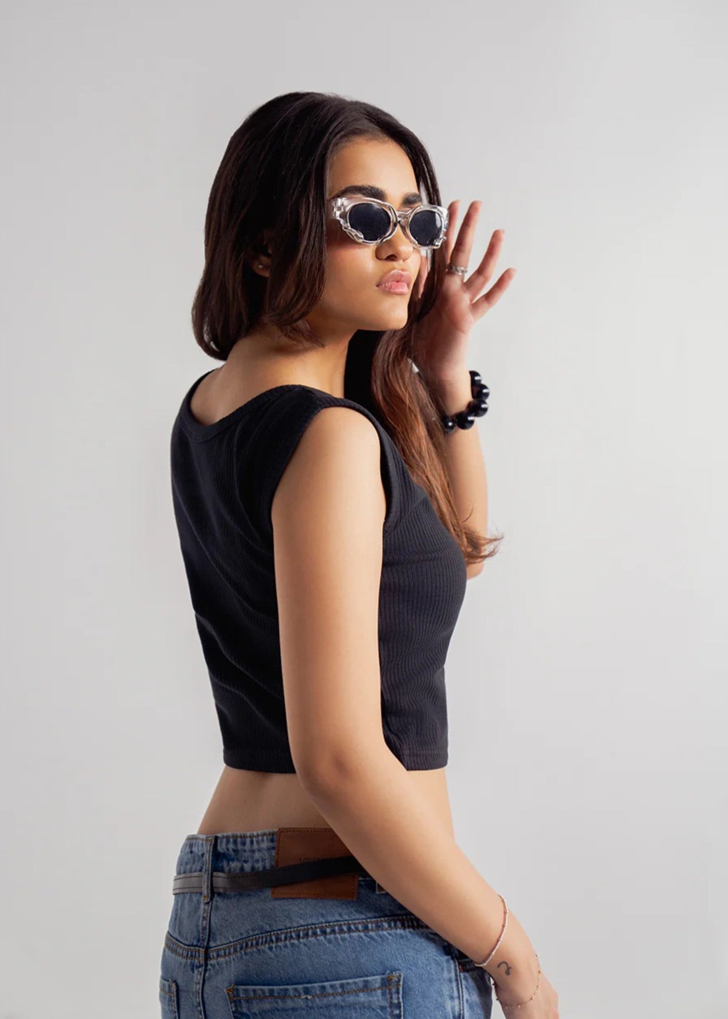 cotton jersey Top in Black