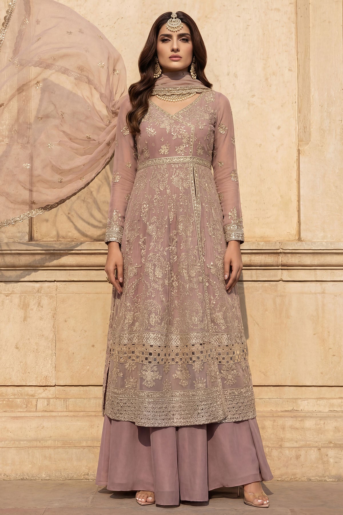 crinkle chiffon Unstitched in Mauve