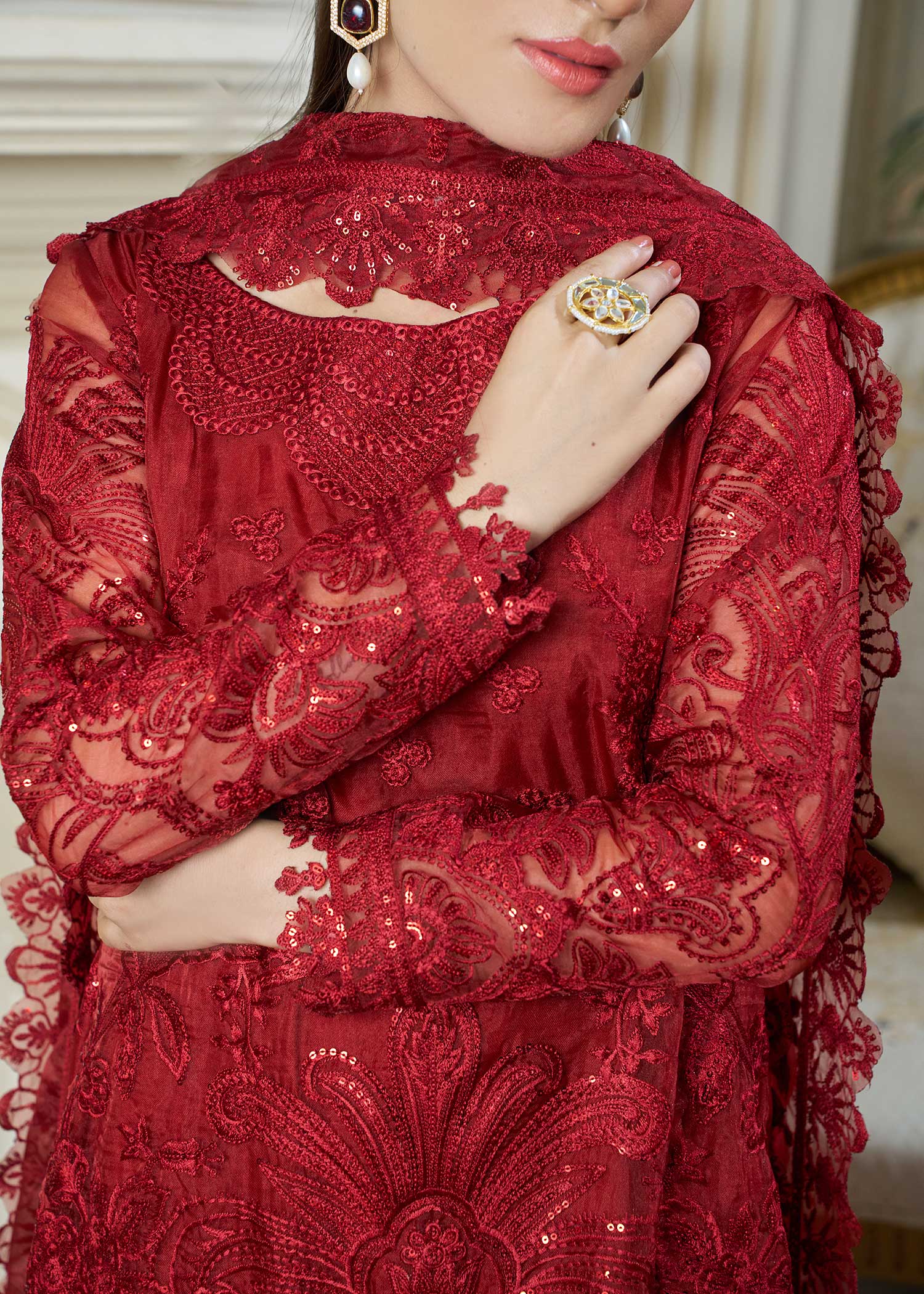 organza Kurta Set in Maroon