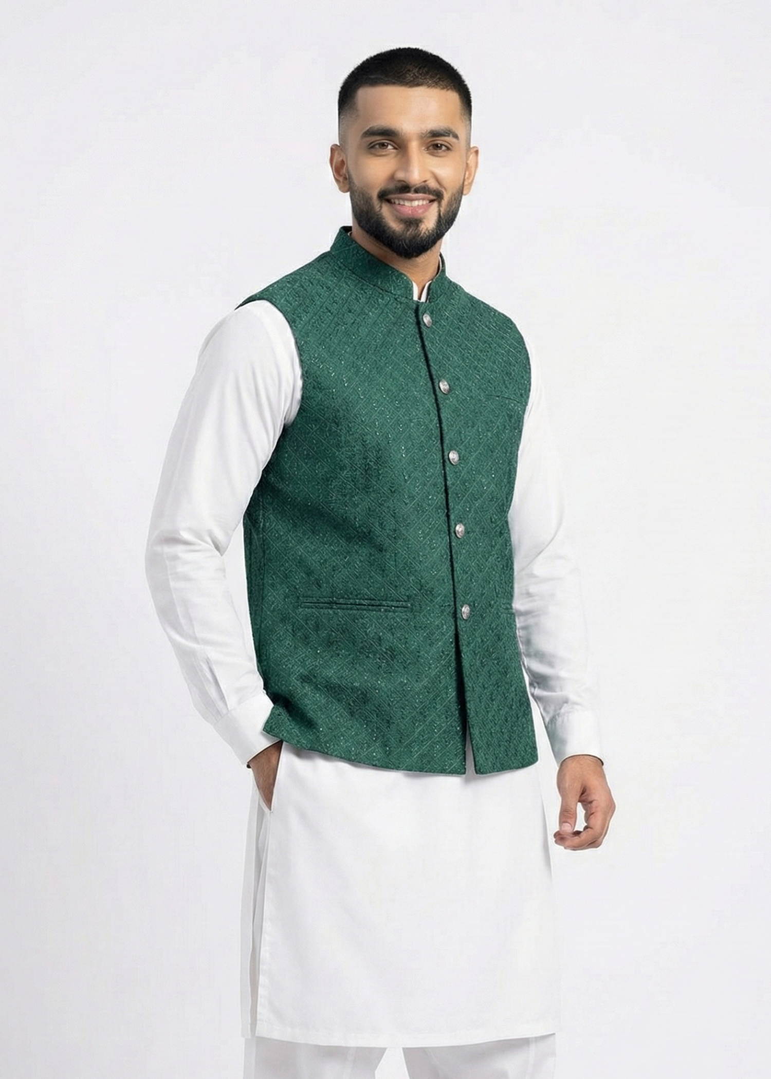 raw silk Waistcoat in Dark green