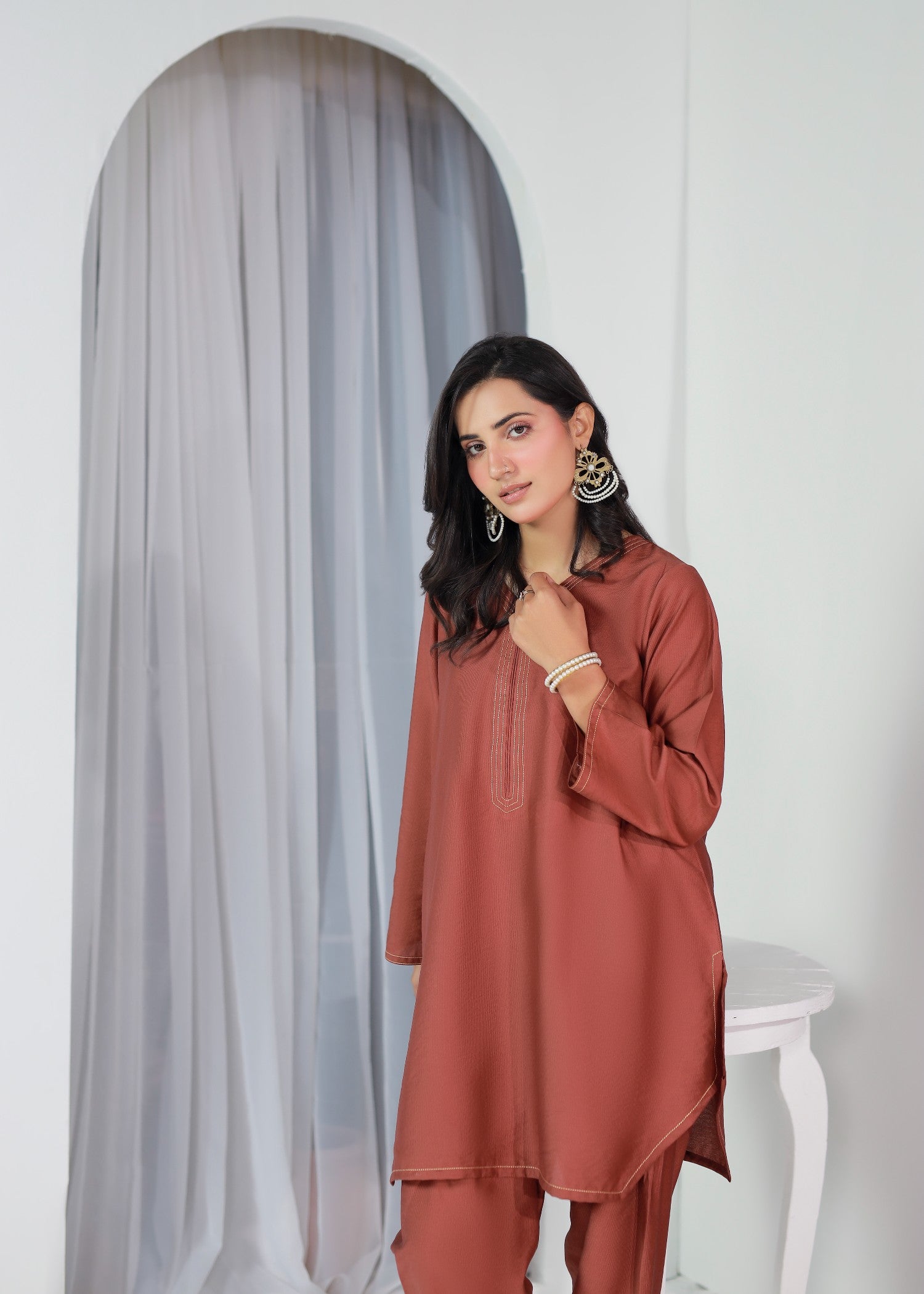 pashmina Kurta Set in Russet brown