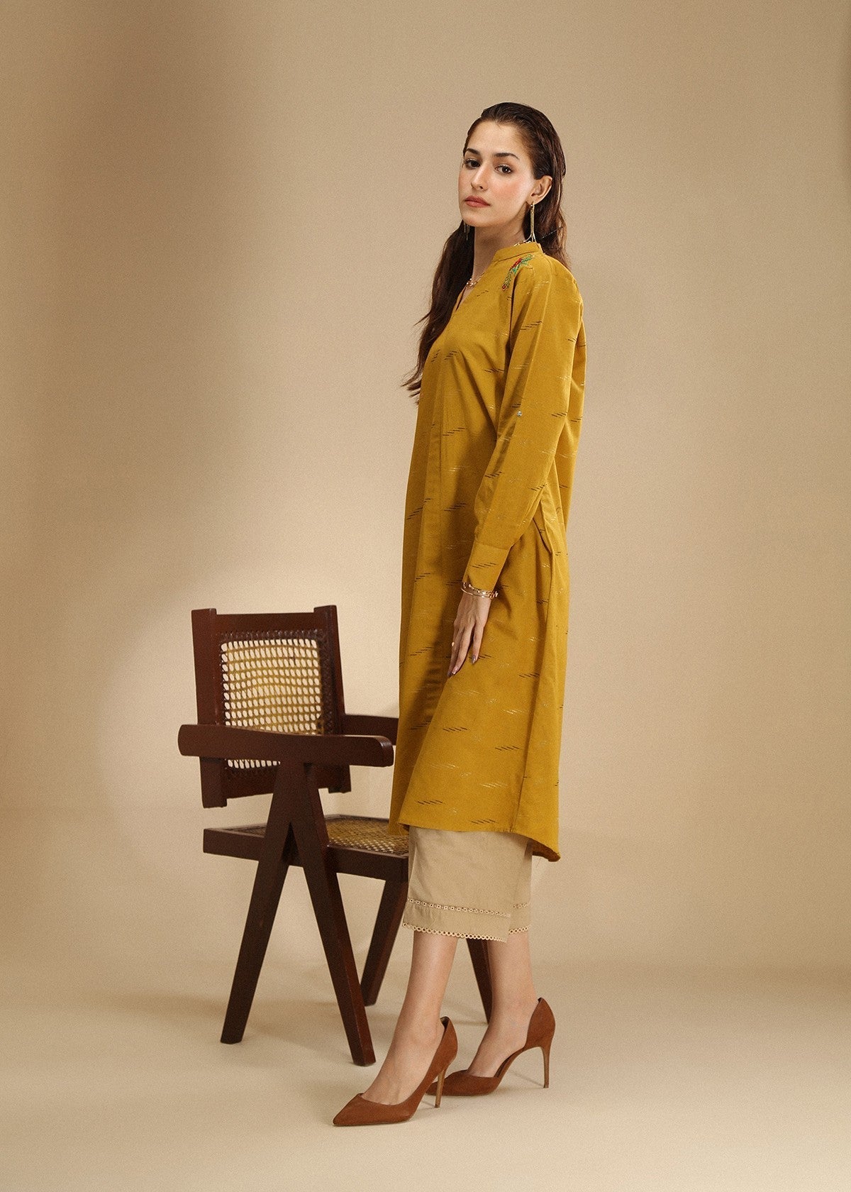 dobby Short Frock in Mustard