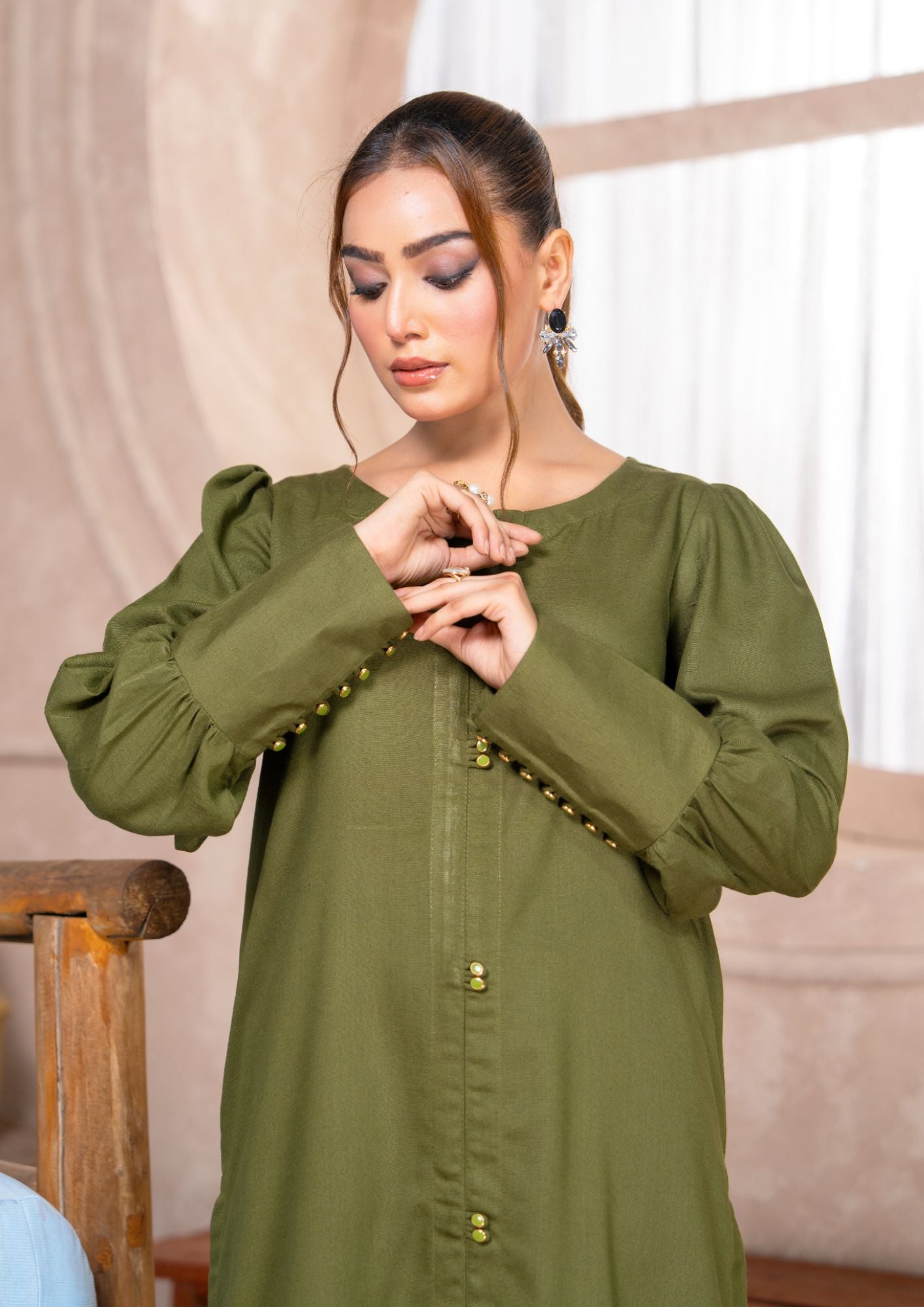 karandi Kurta Set in Olive green
