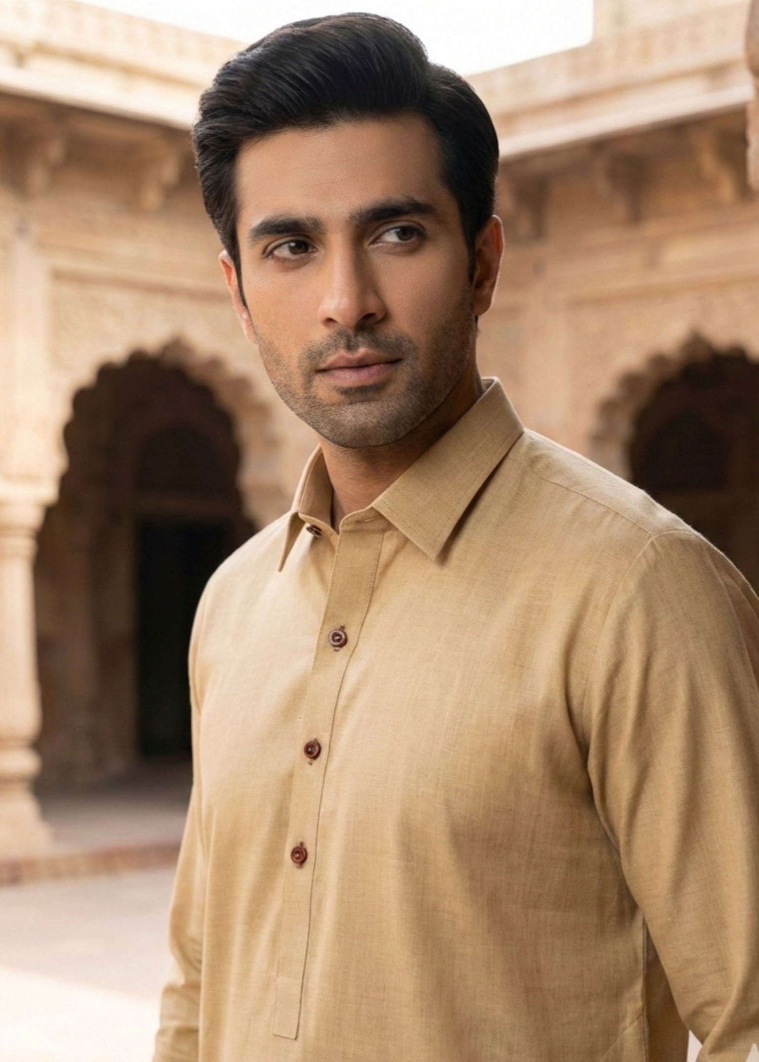wash & wear Shalwar Kameez in Gold, khaki brown by Dulha Fashion House