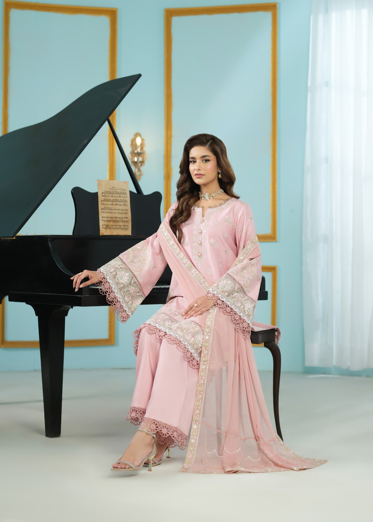 cambric cotton Kurta Set in Pink