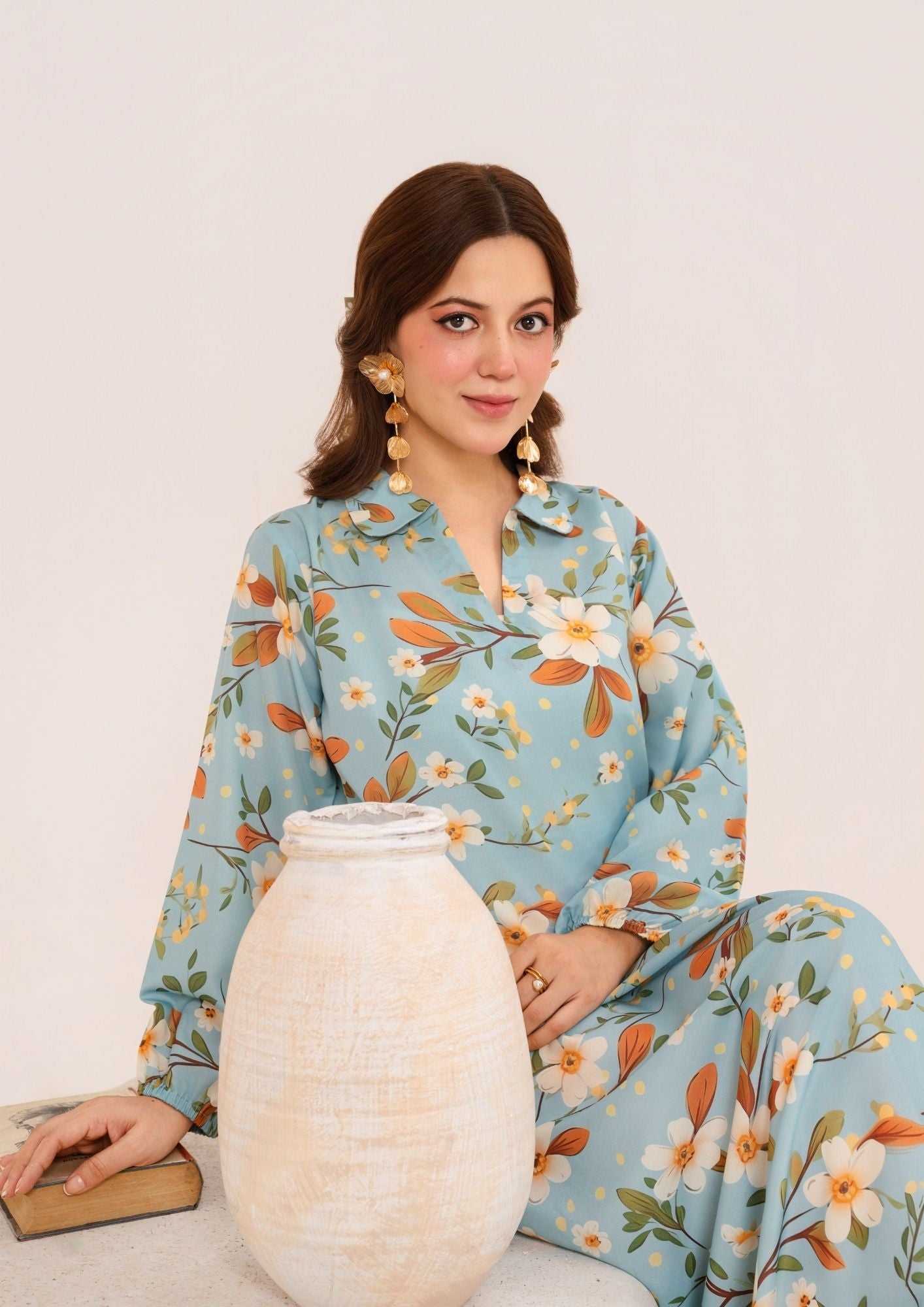 swiss cotton Pishwas in Ice blue