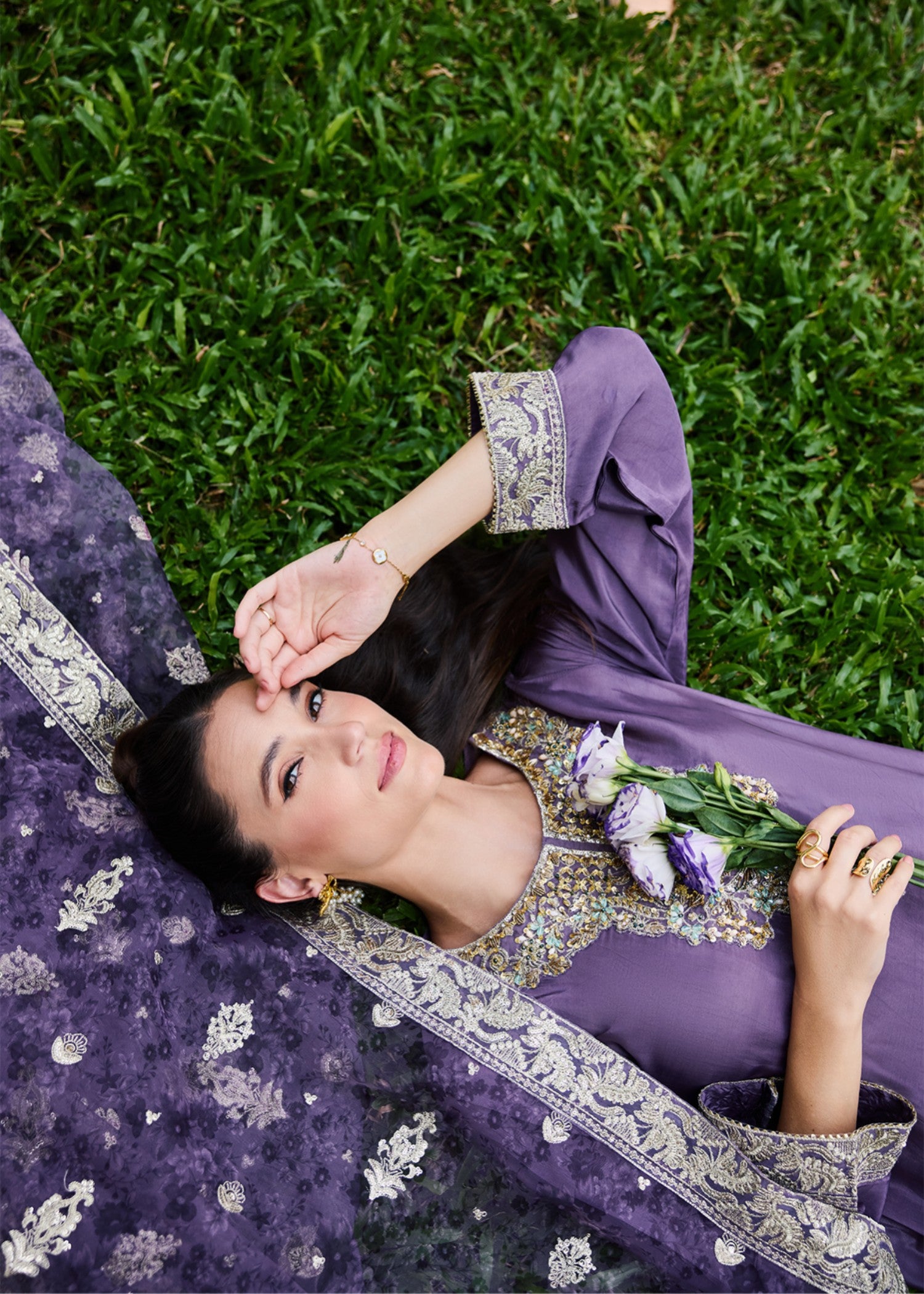 pure silk chiffon Kurta Set in Purple heart