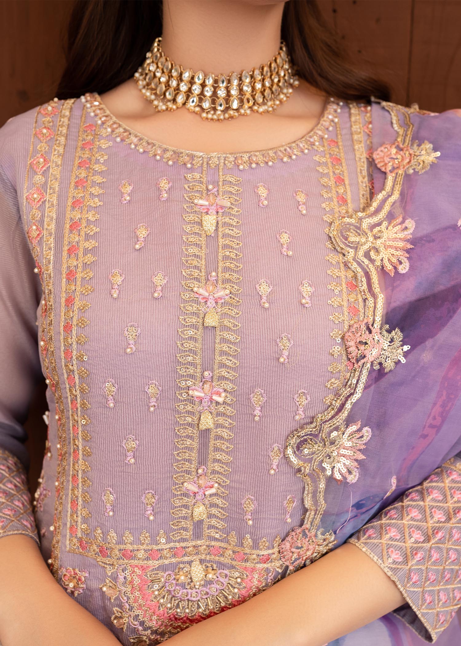 cotton net Kurta Set in Lilac