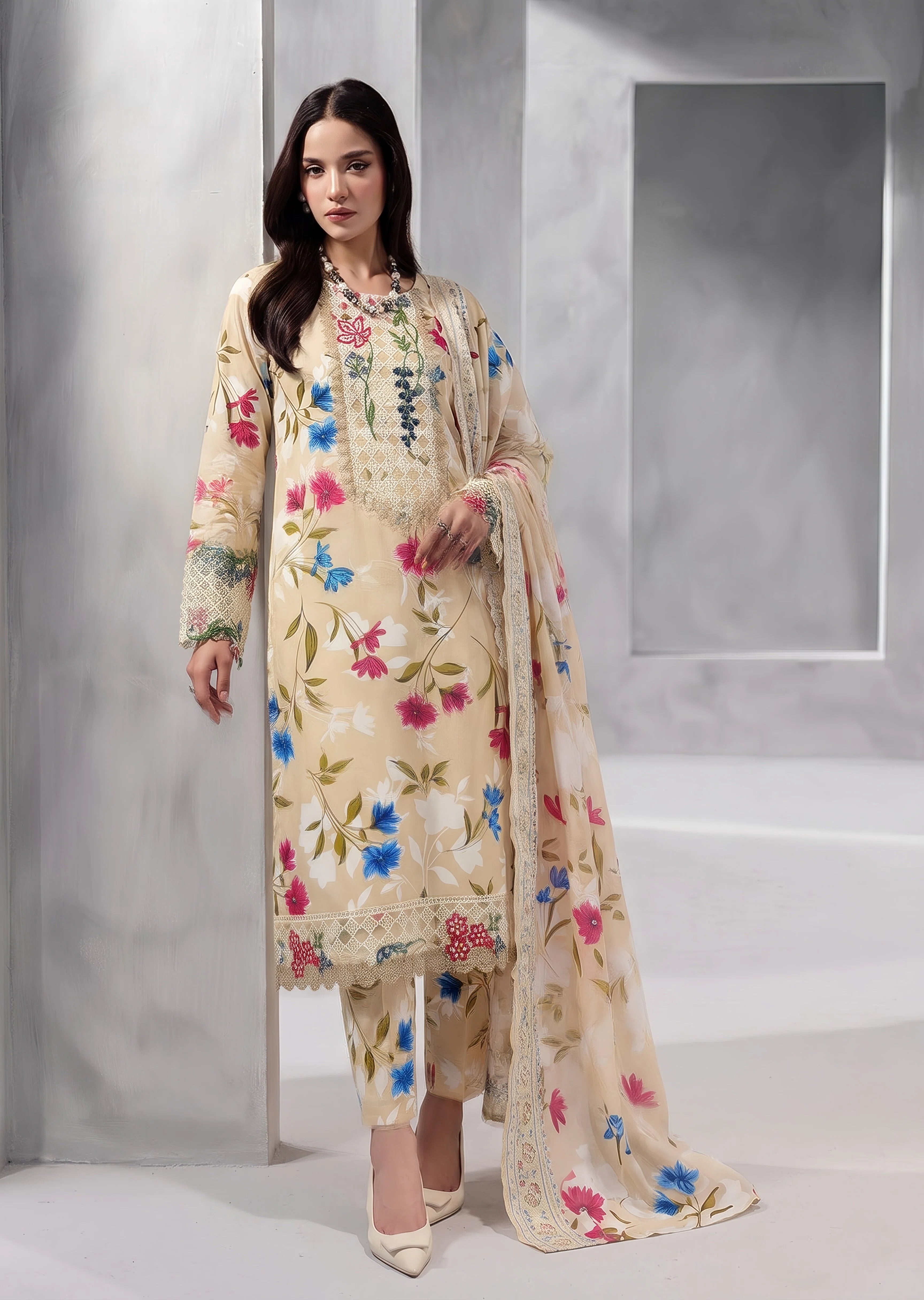 blended grip silk Kurta Set in Multi