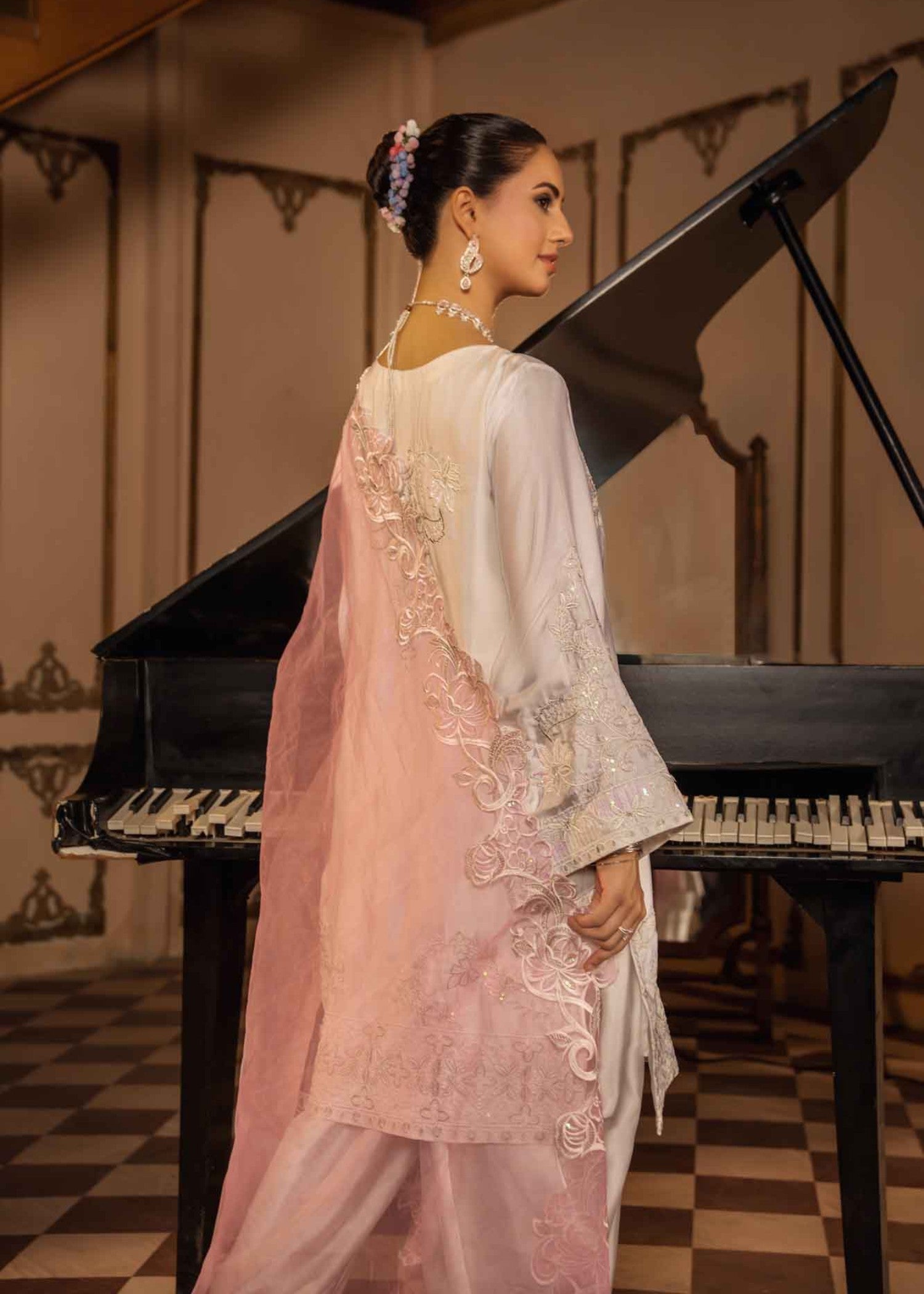 silk Kurta Set in Blush pink, ivory