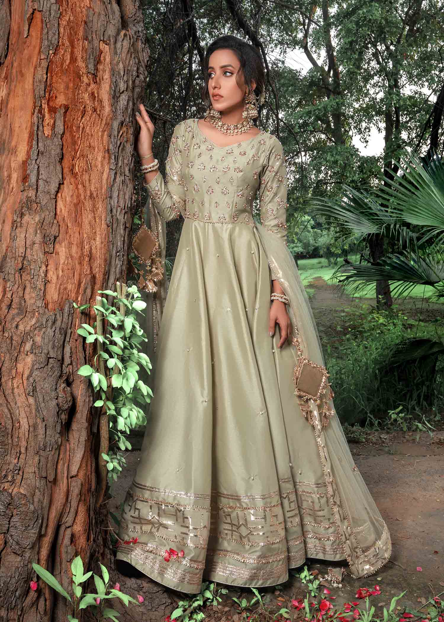 silk Pishwas in Mint green