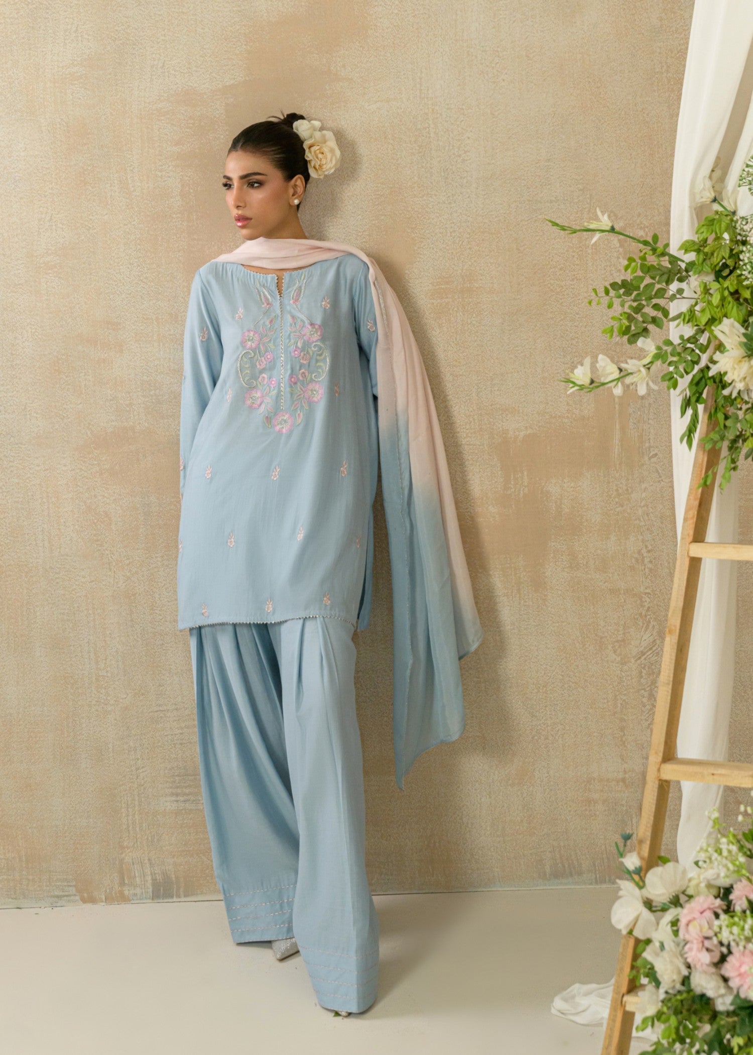 viscose modal Kurta Set in Powder blue