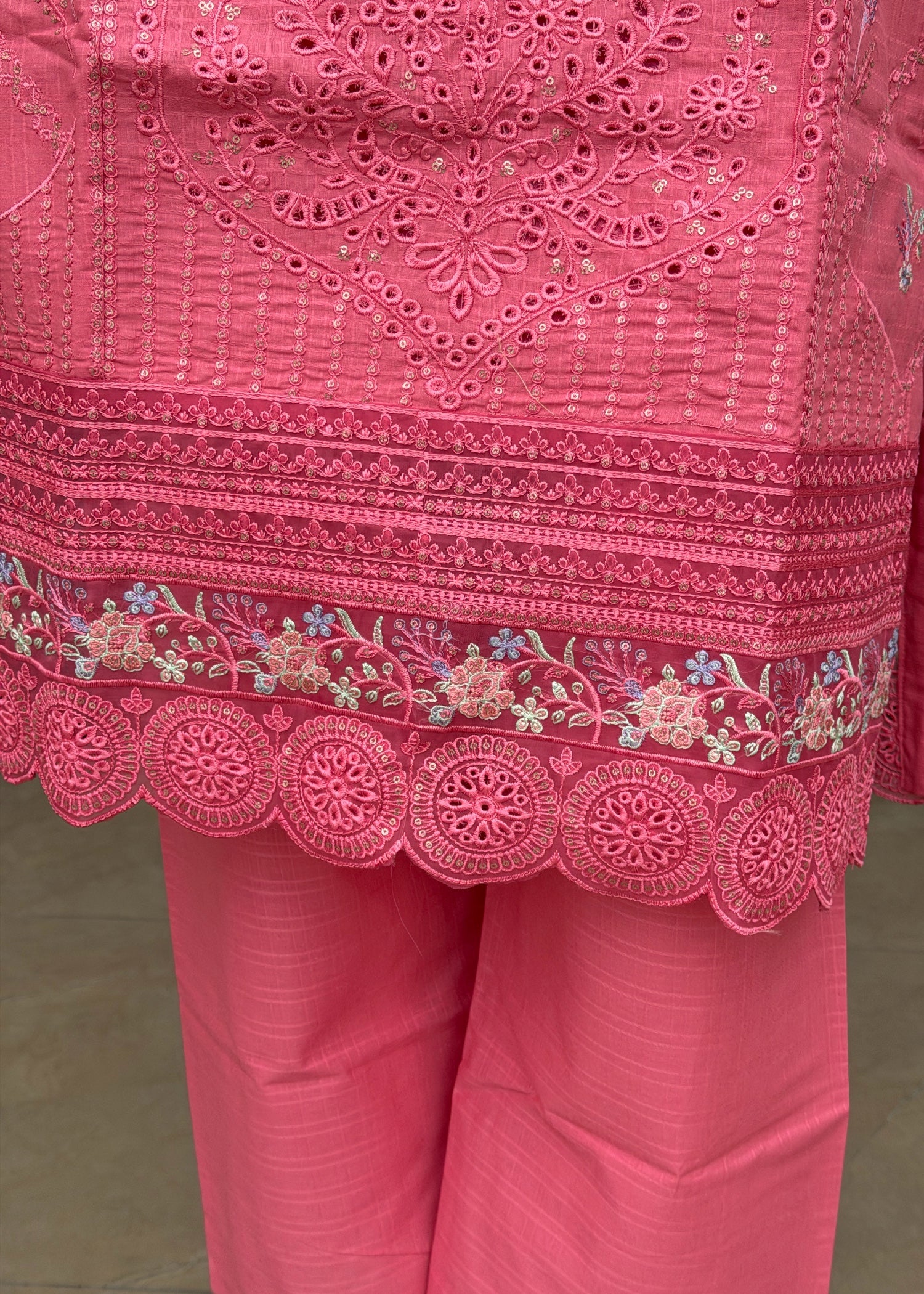 cotton dobby Kurta Set in Bubblegum pink
