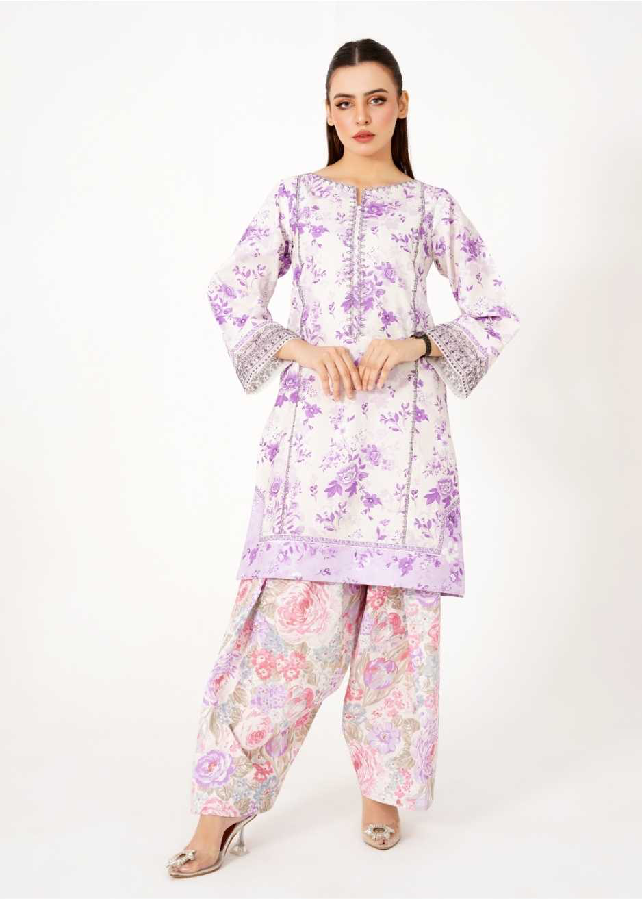 silk finish lawn Kurta Set in Multi