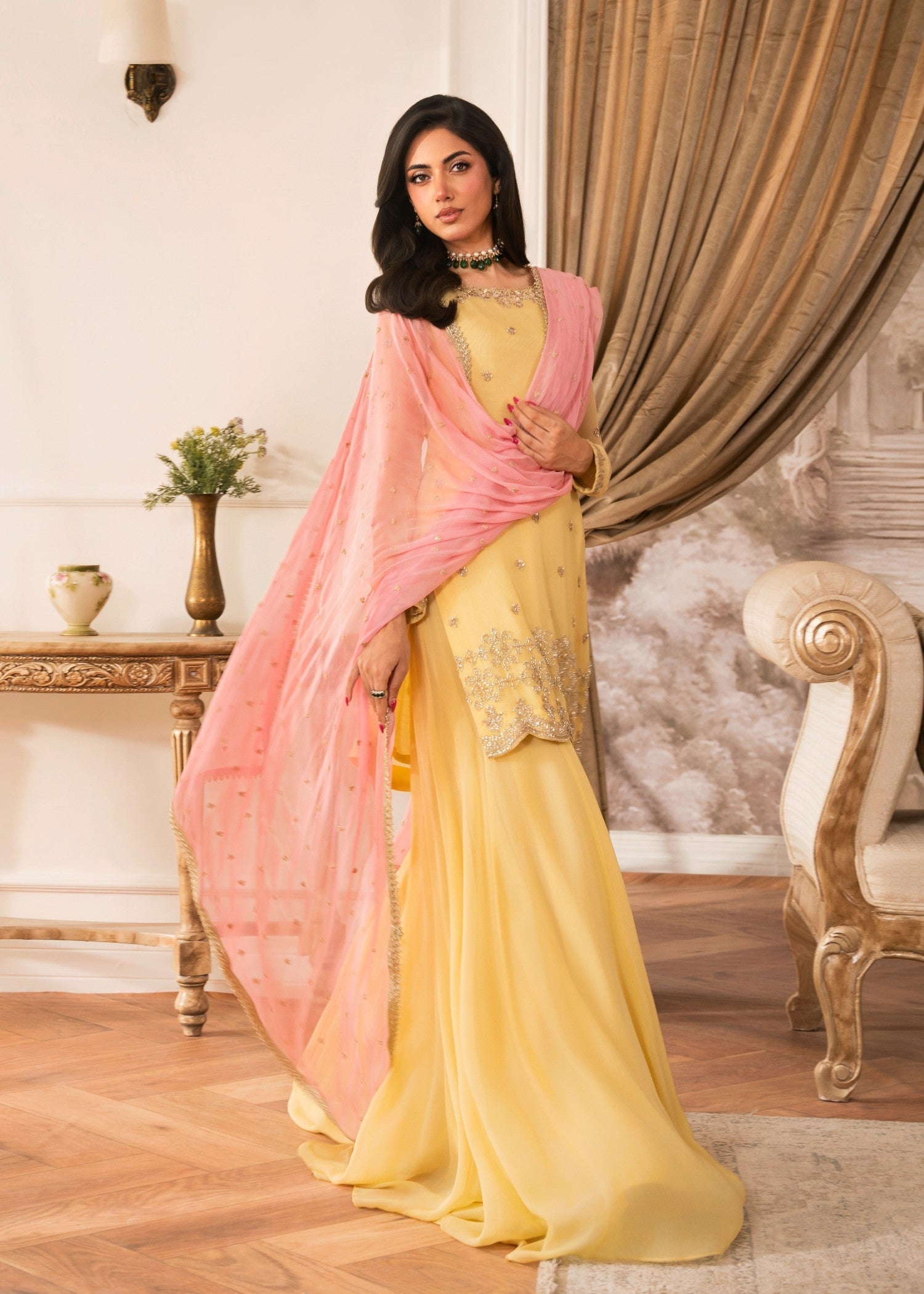 chiffon Sharara in Light yellow