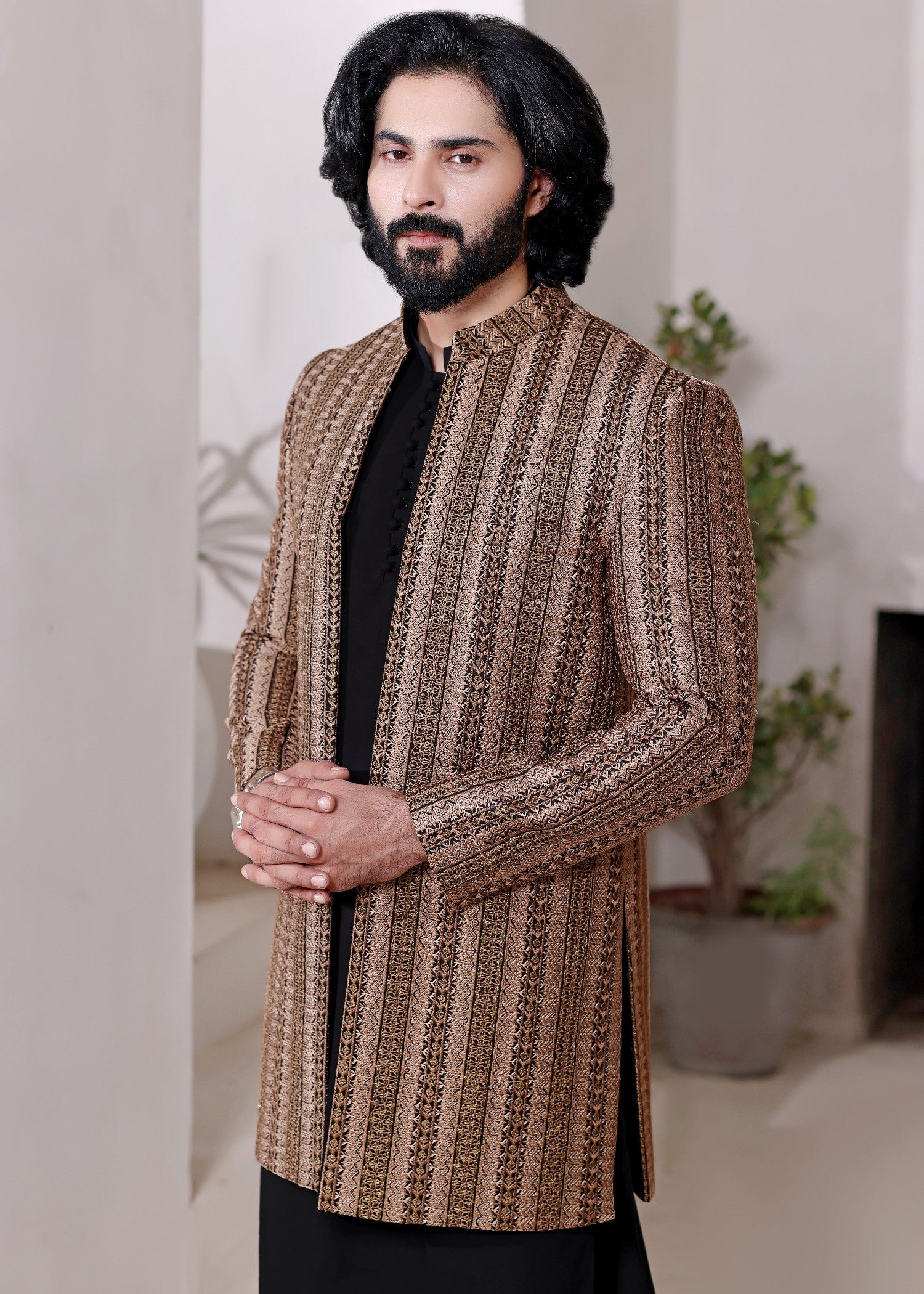 jamawar Sherwani in Brown