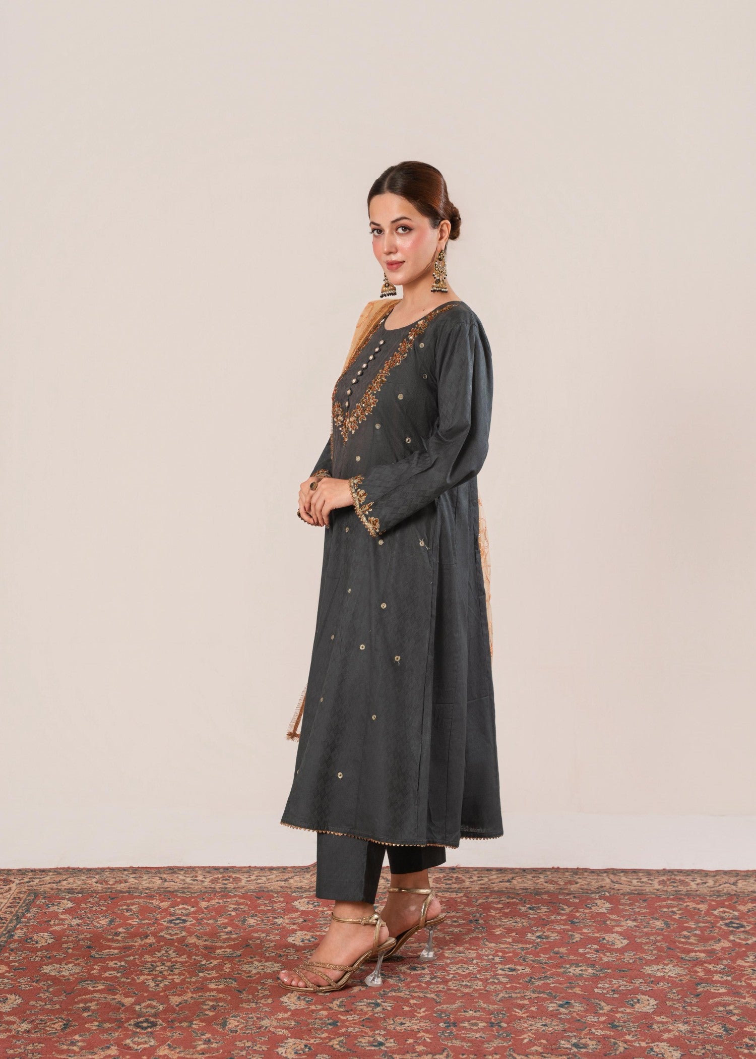 cotton Pishwas in Dark grey
