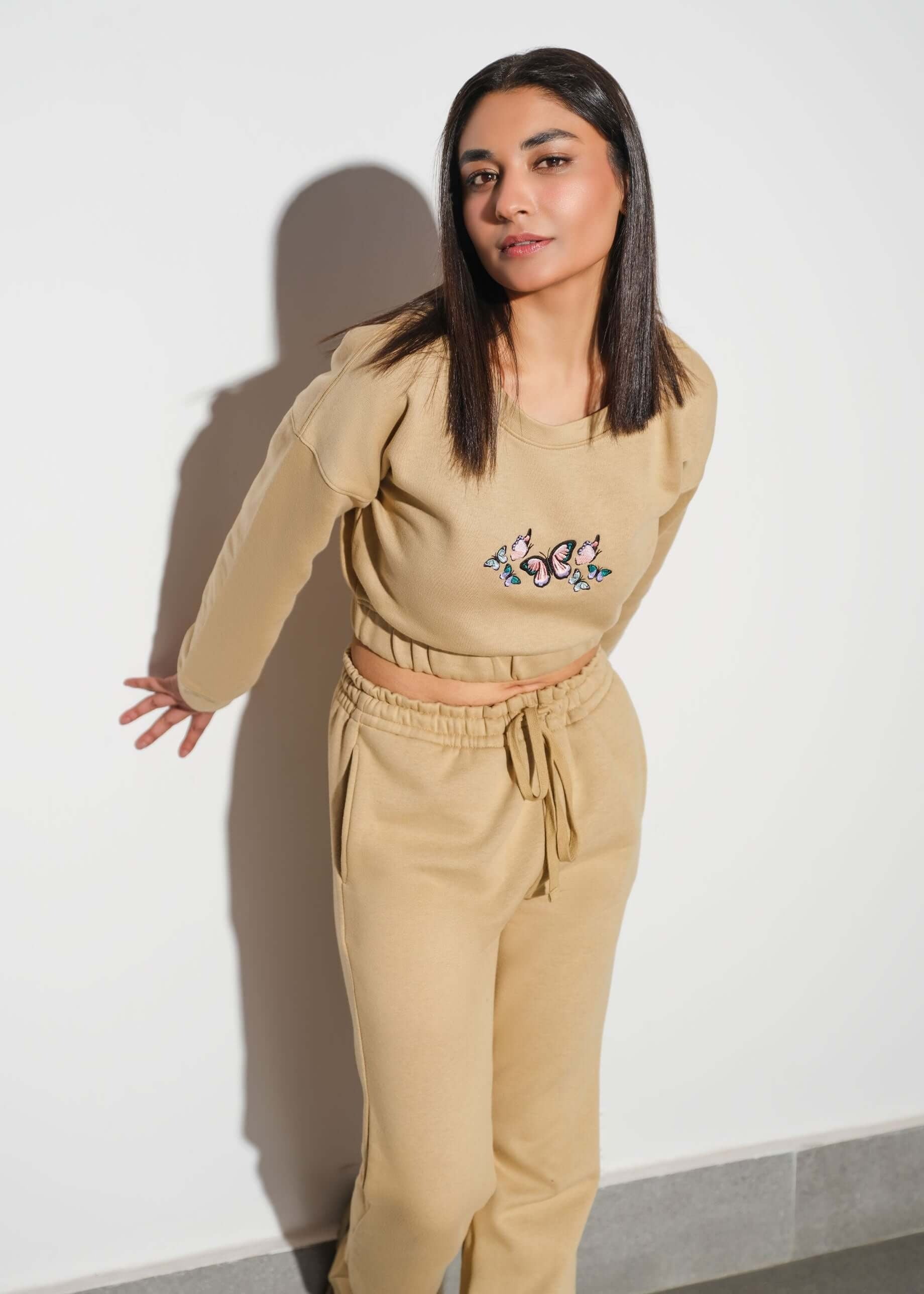cotton pique Sweatshirt in Khaki brown