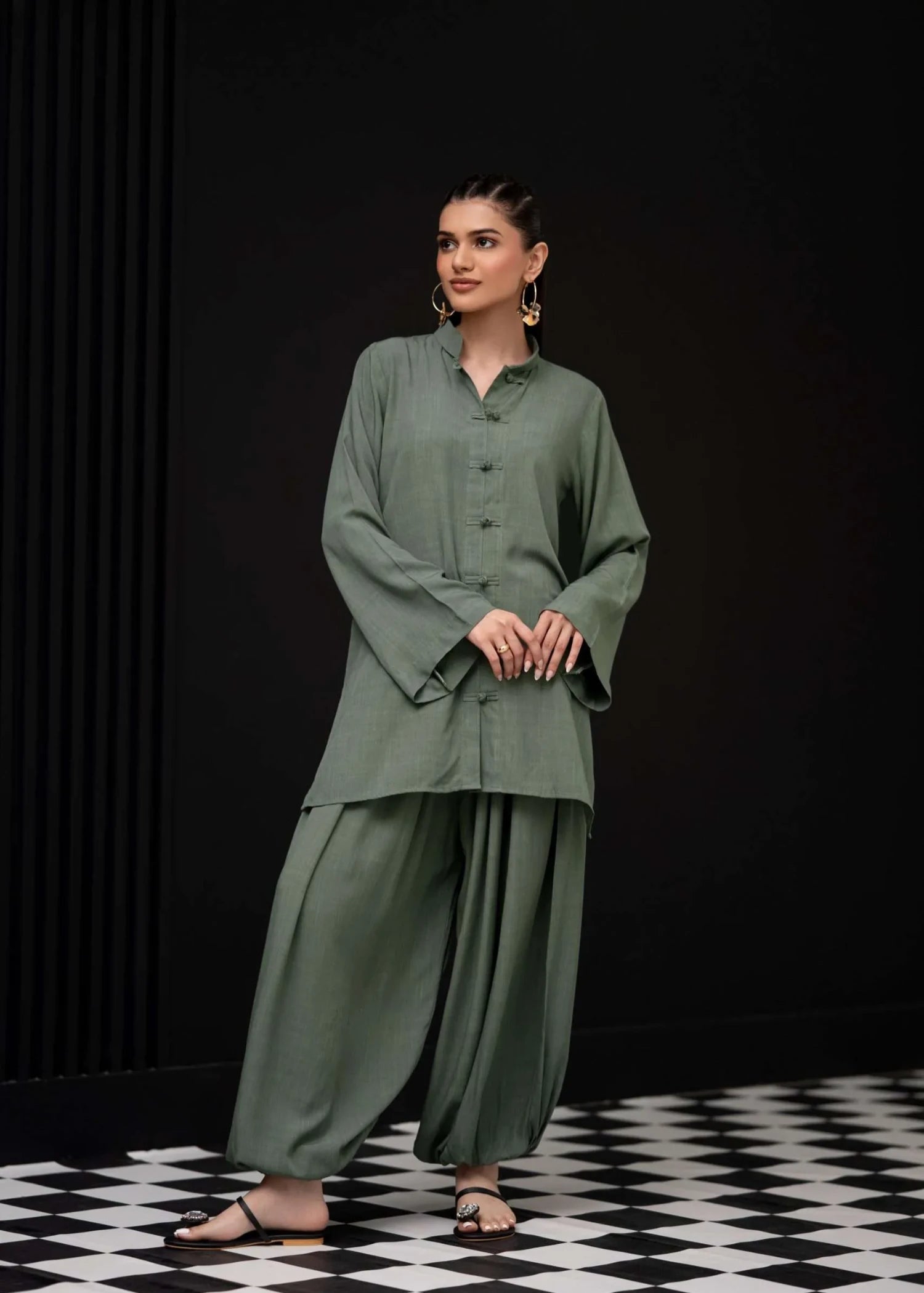 irish linen Co ord Sets in Olive green