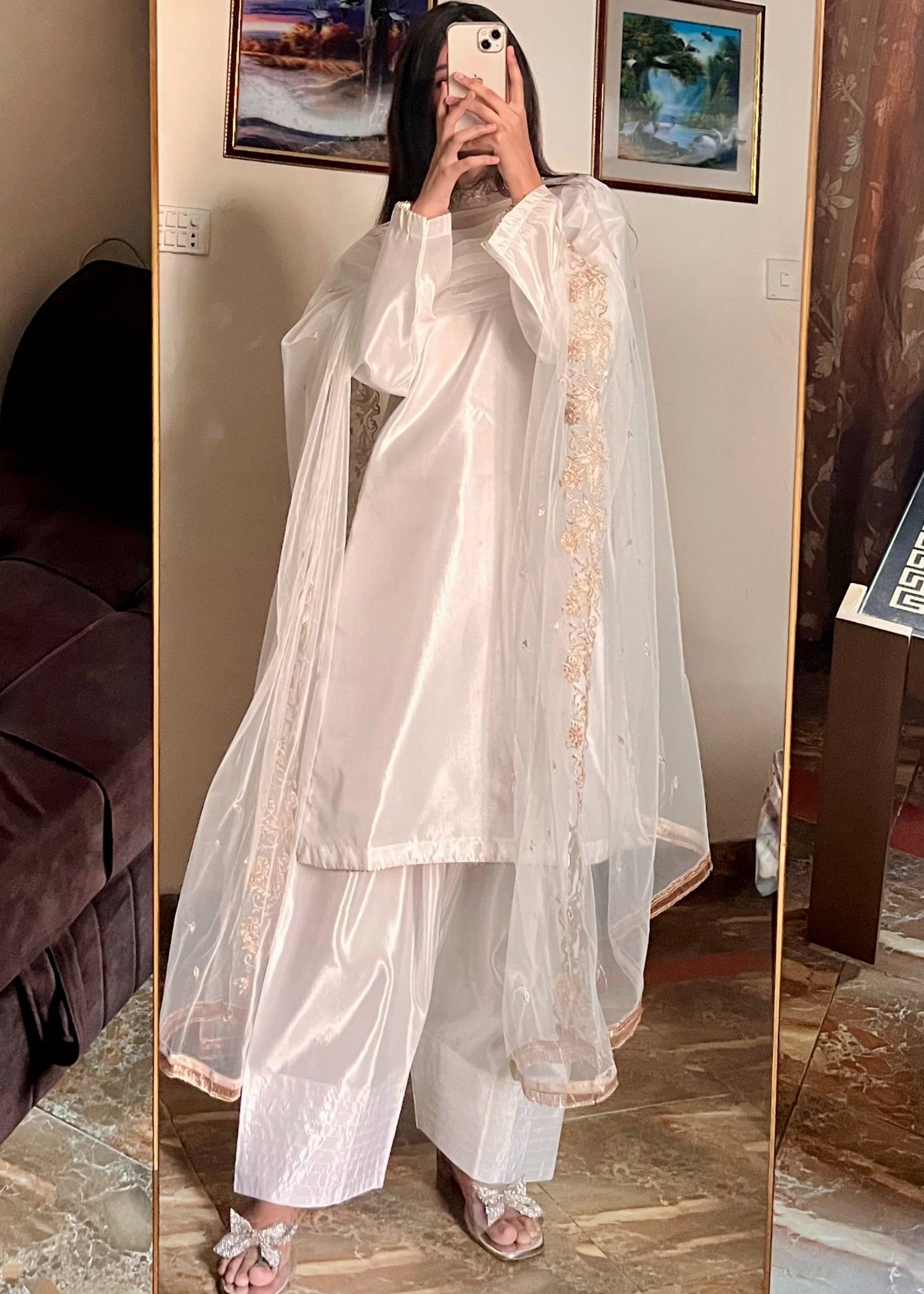silk Kurta Set in Off-white