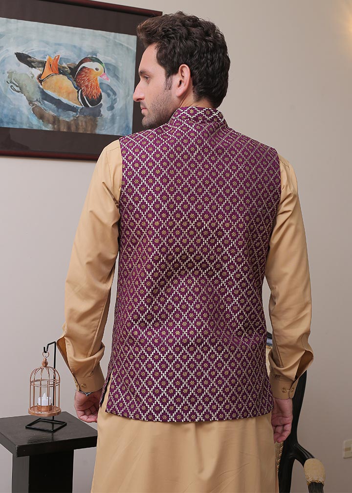 banarsi silk Waistcoat in Purple